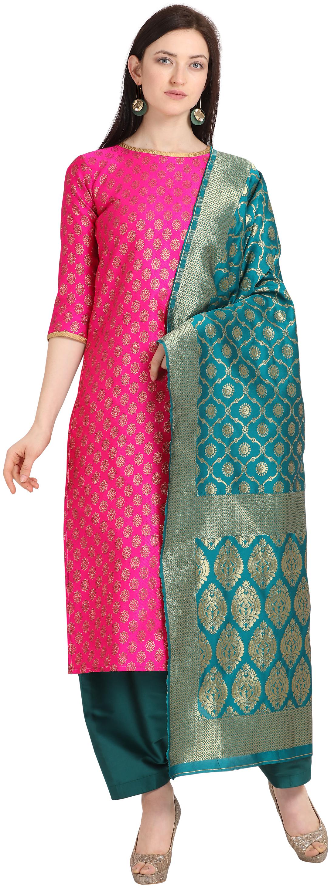 

Kvsfab Pink Unstitched Kurta with bottom dupatta With dupatta Dress Material