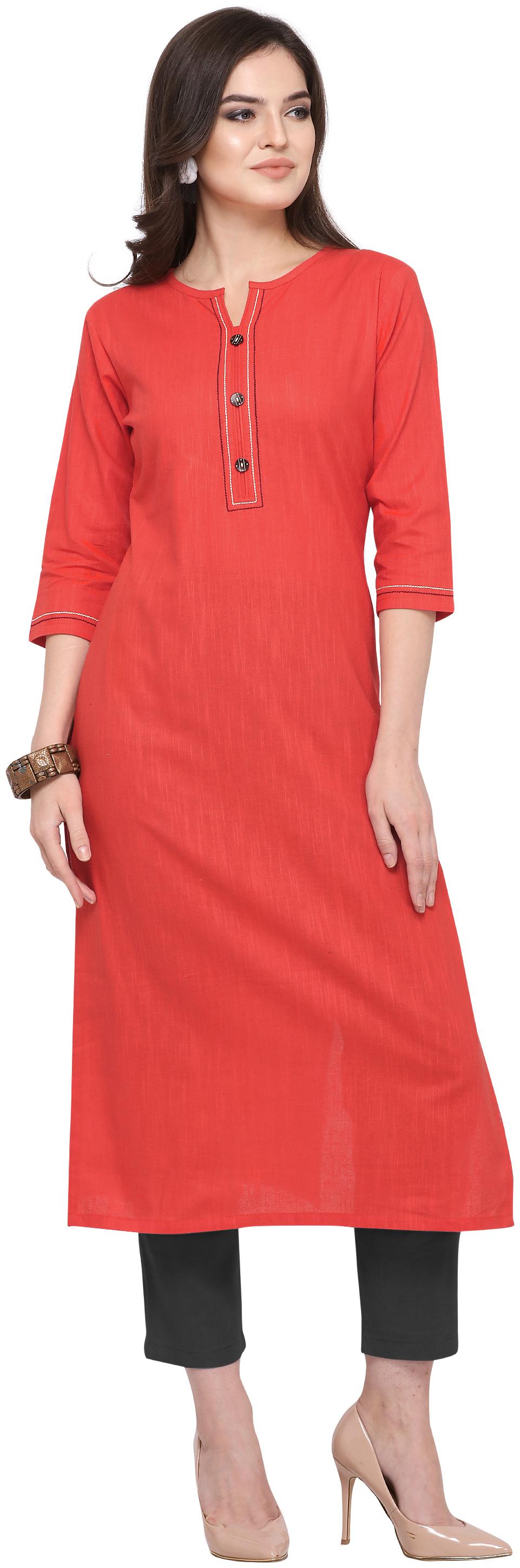 

Kvsfab Women Orange Solid Straight Kurta
