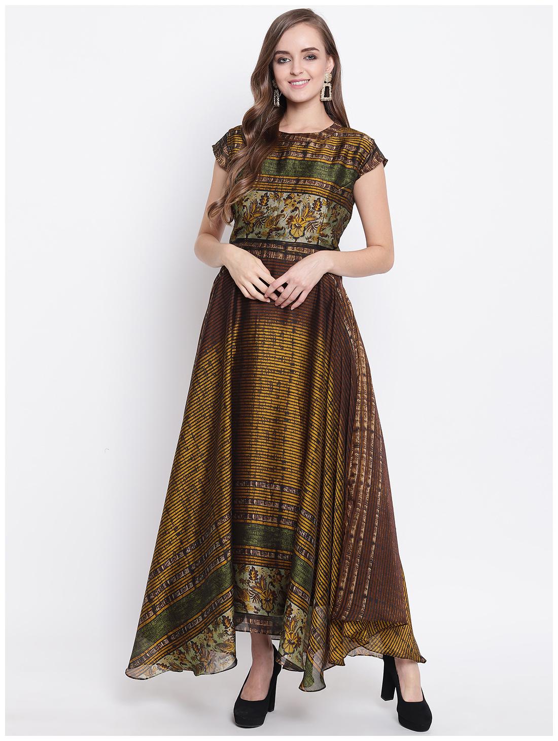 

Kvsfab Women Multicolor Georgette Flared Gown