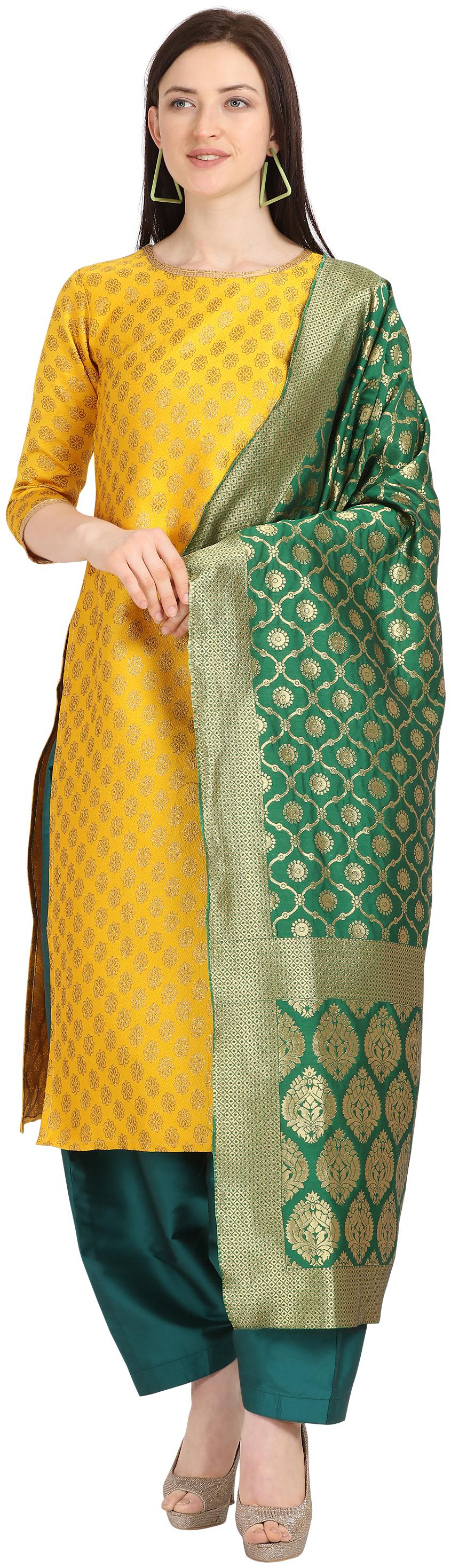 

Kvsfab Yellow Unstitched Kurta with bottom dupatta With dupatta Dress Material