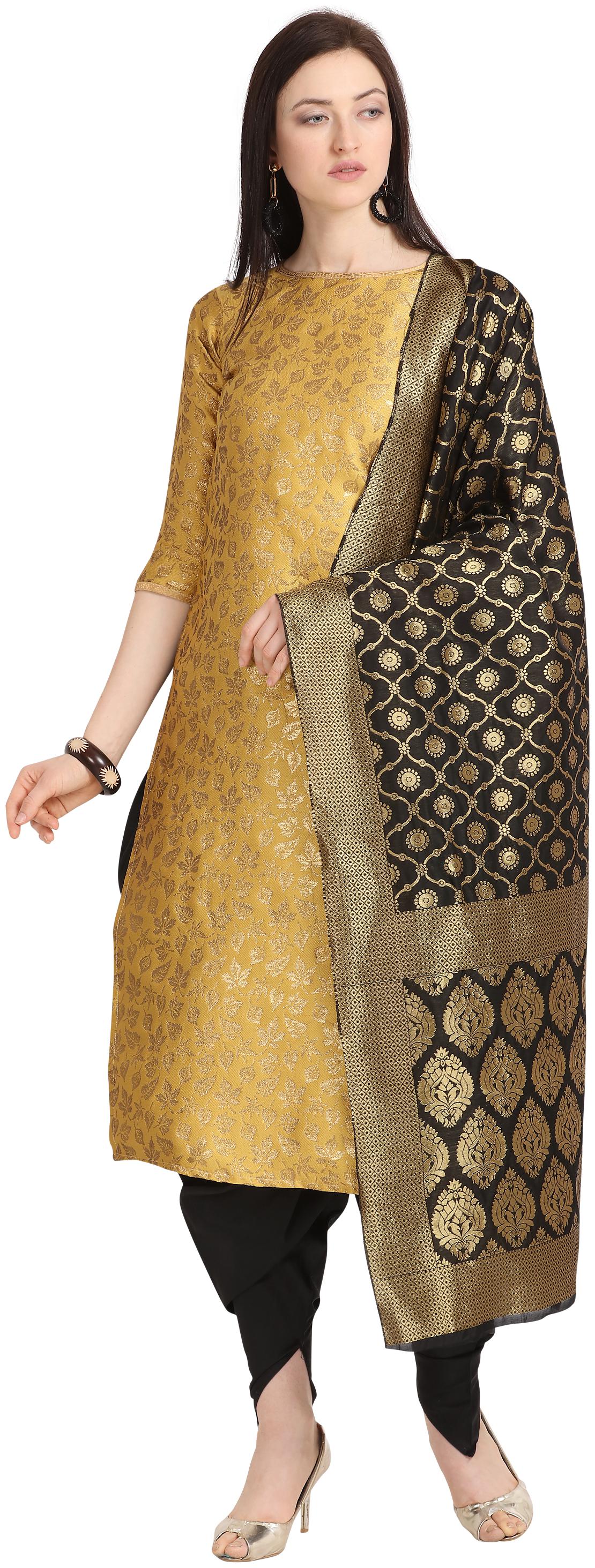 

Kvsfab Yellow Unstitched Kurta with bottom dupatta With dupatta Dress Material