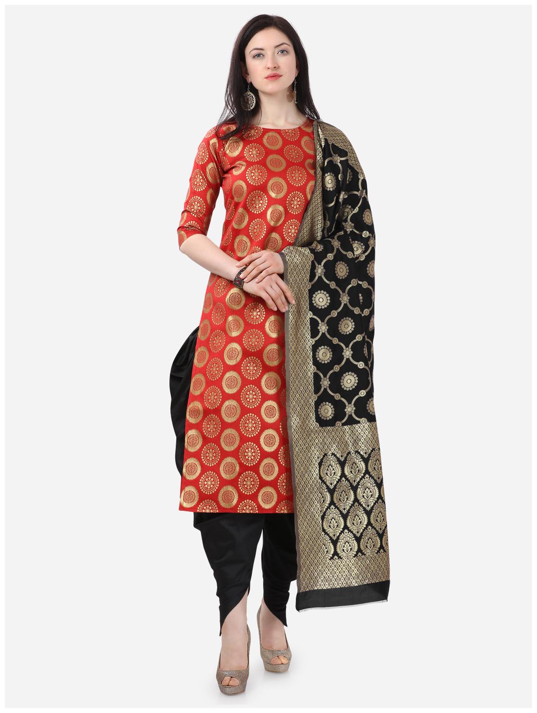 

Kvsfab Red Unstitched Kurta with bottom dupatta With dupatta Dress Material