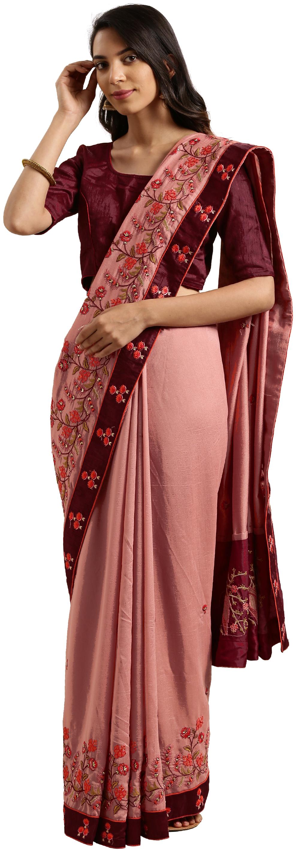 

Kvsfab Women Silk Embroidered Saree Peach
