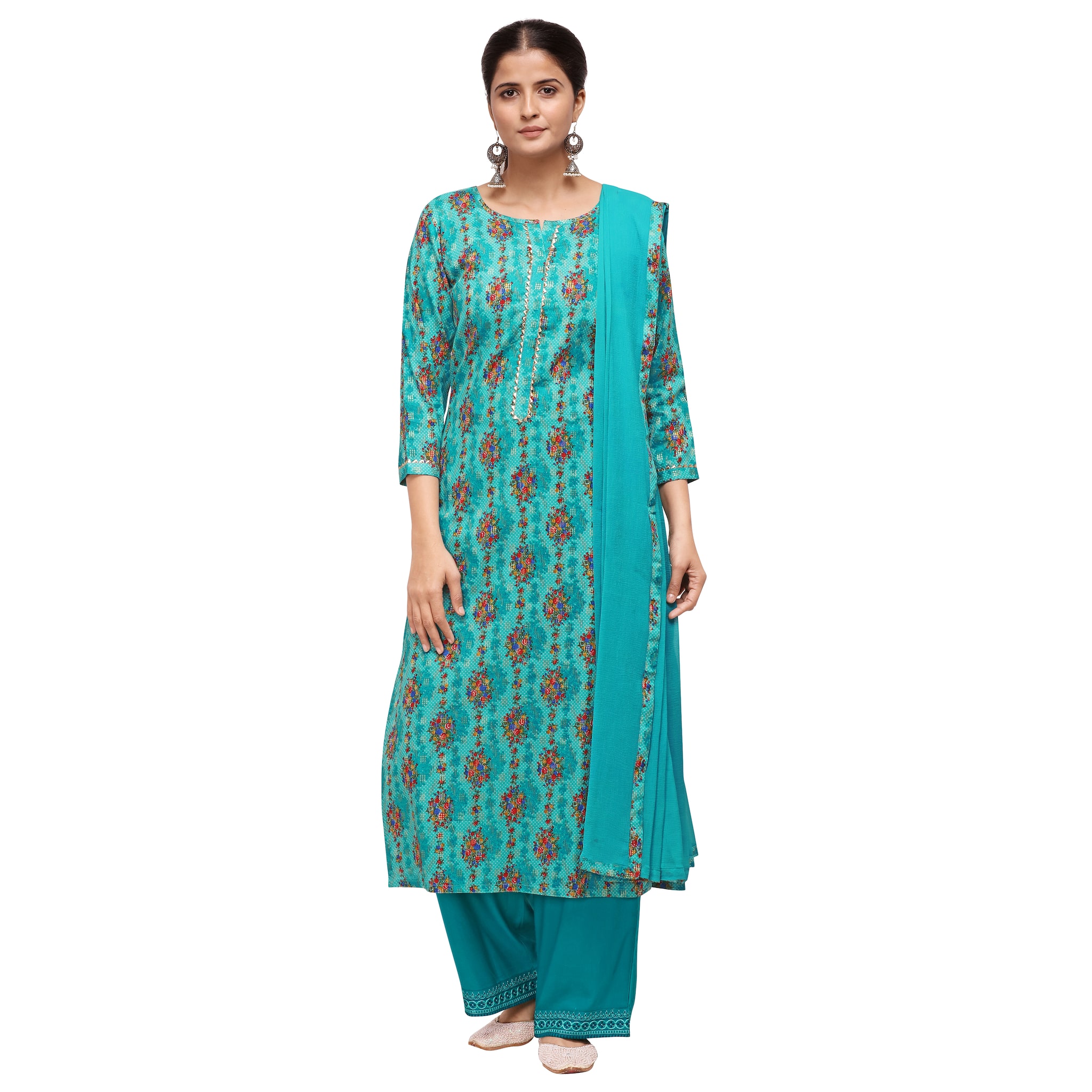 

Kvsfab Turquoise Unstitched Kurta with bottom dupatta With dupatta Dress Material