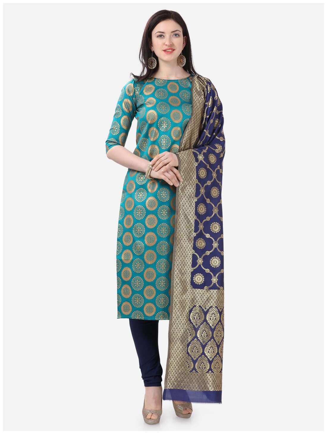 

Kvsfab Turquoise Unstitched Kurta with bottom dupatta With dupatta Dress Material