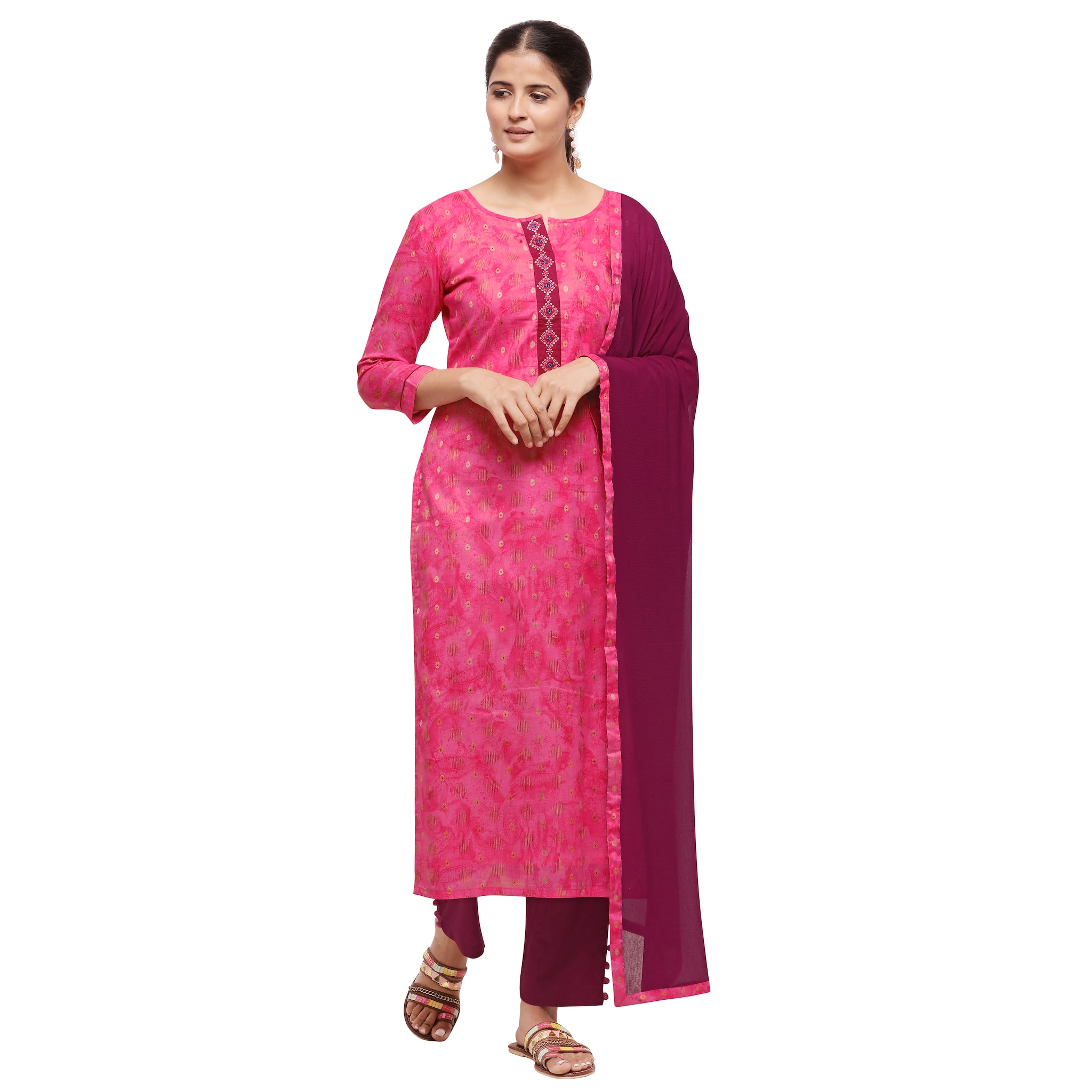 

Kvsfab Pink Unstitched Kurta with bottom dupatta With dupatta Dress Material