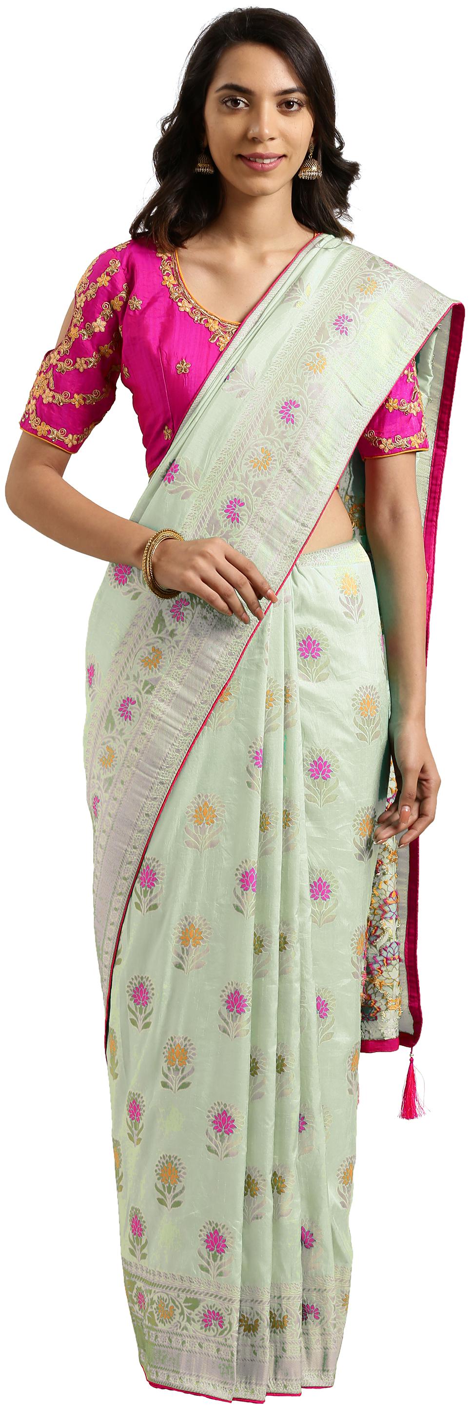 

Kvsfab Women Silk Woven Green Designer Saree With Blouse
