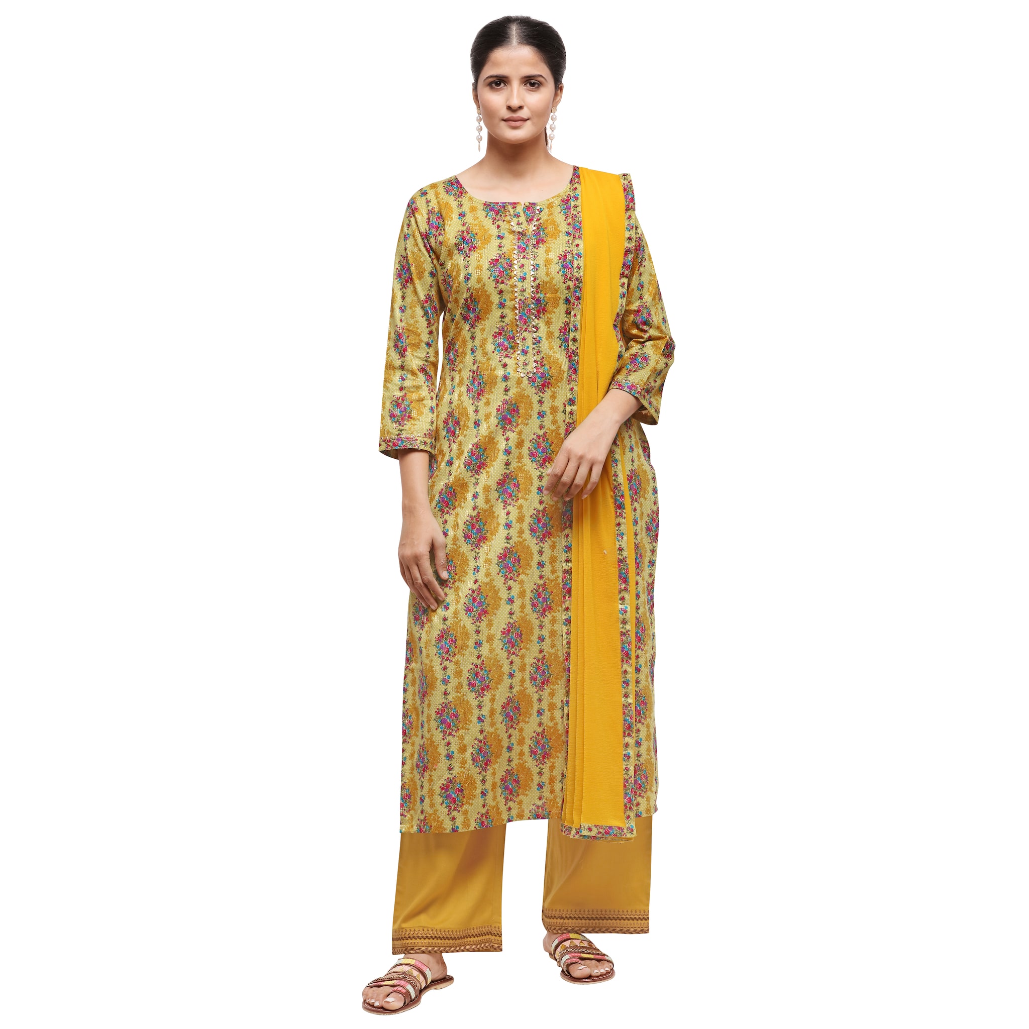 

Kvsfab Yellow Unstitched Kurta with bottom dupatta With dupatta Dress Material