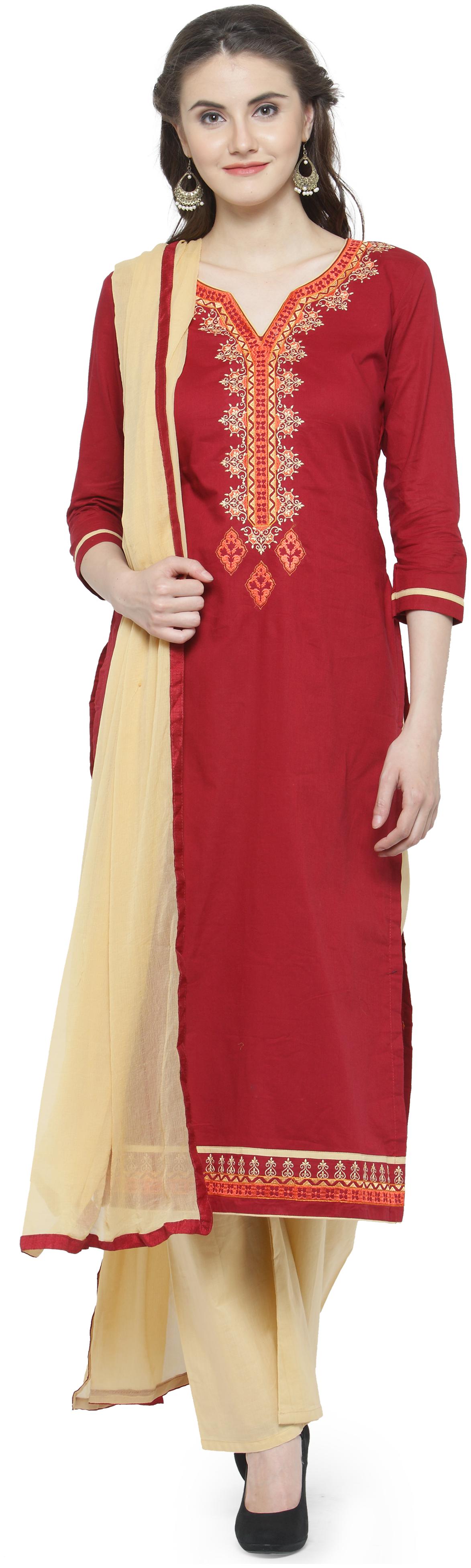 

Kvsfab Maroon Unstitched Kurta with bottom dupatta With dupatta Dress Material