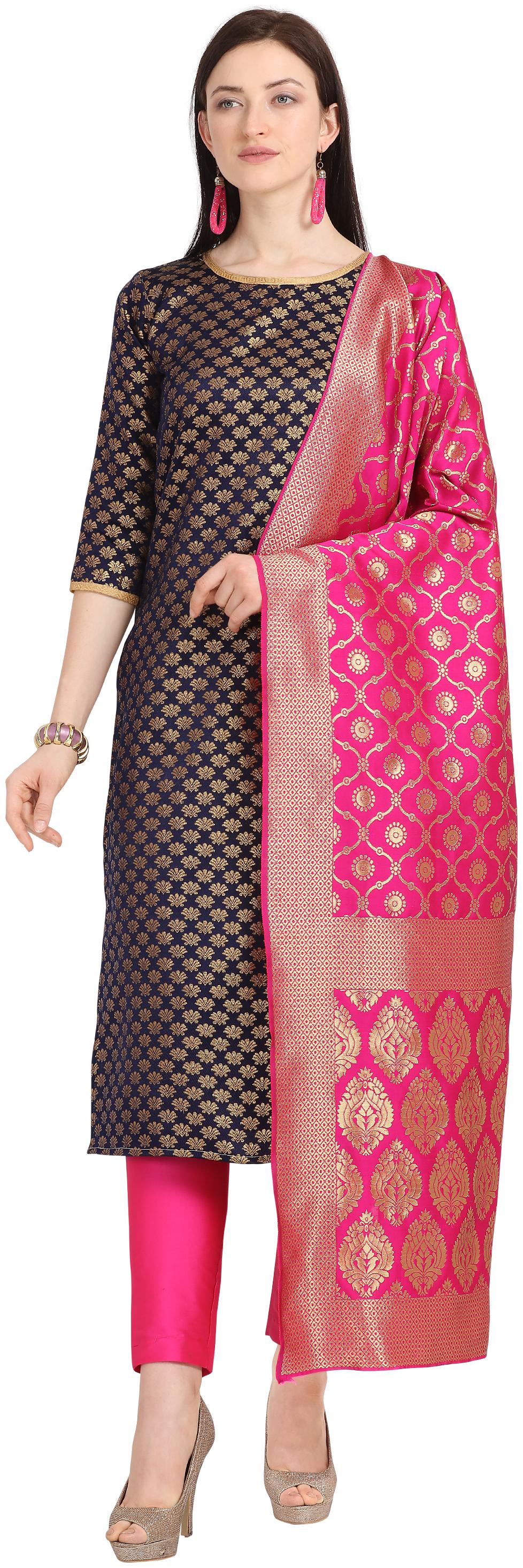 

Kvsfab Navy blue Unstitched Kurta with bottom dupatta With dupatta Dress Material