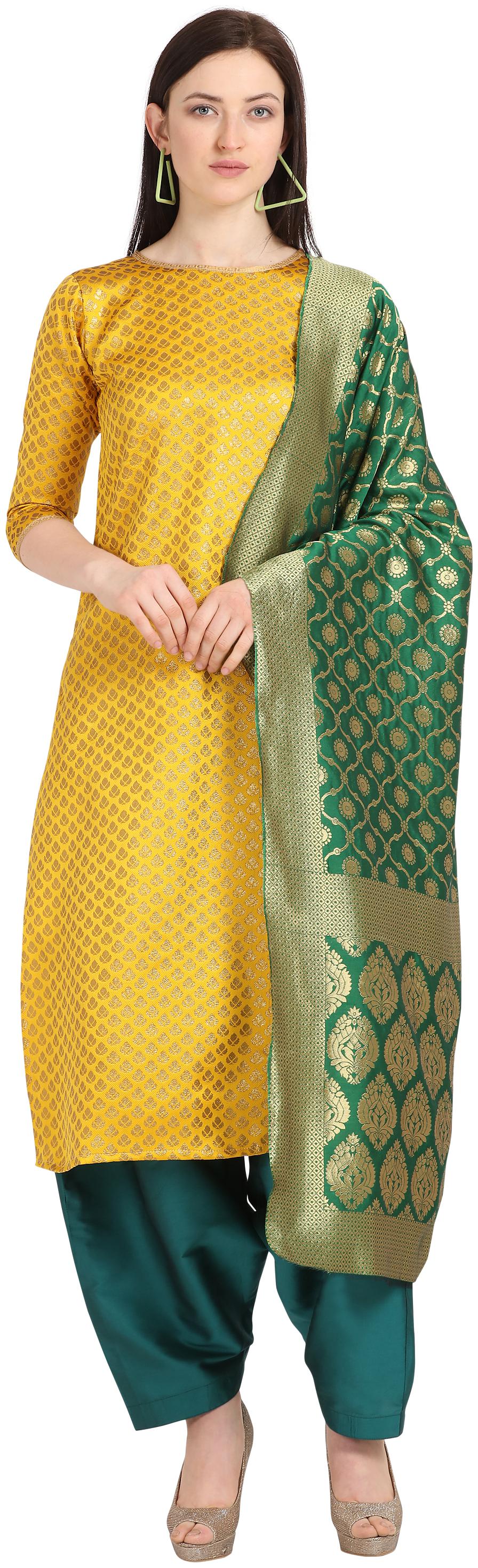 

Kvsfab Yellow Unstitched Kurta with bottom dupatta With dupatta Dress Material