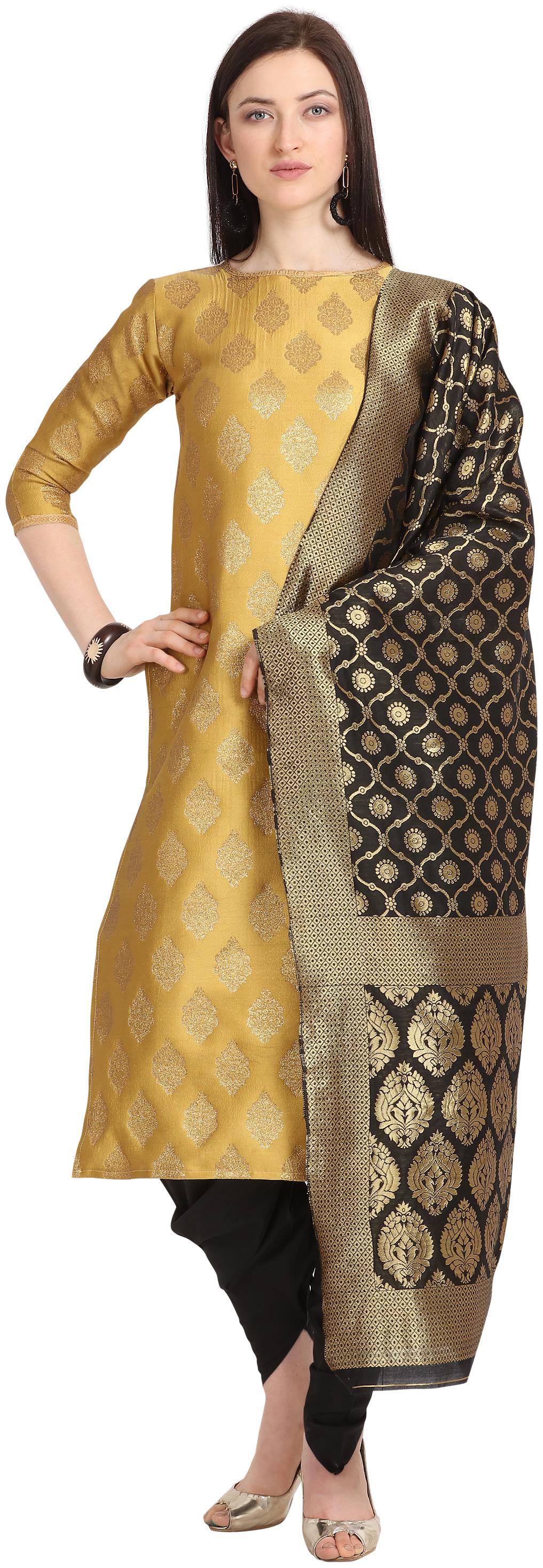 

Kvsfab Yellow Unstitched Kurta with bottom dupatta With dupatta Dress Material