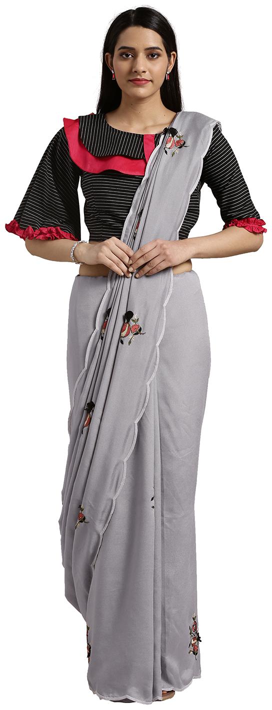 

Kvsfab Women Silk Saree With Blouse (Grey)