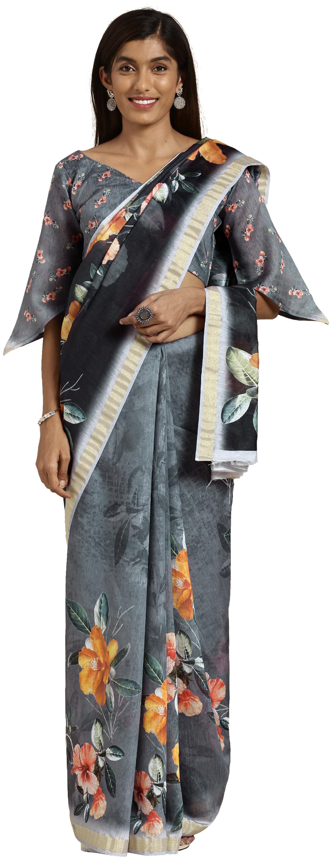 

Kvsfab women Cotton With Blouse Grey Color Saree
