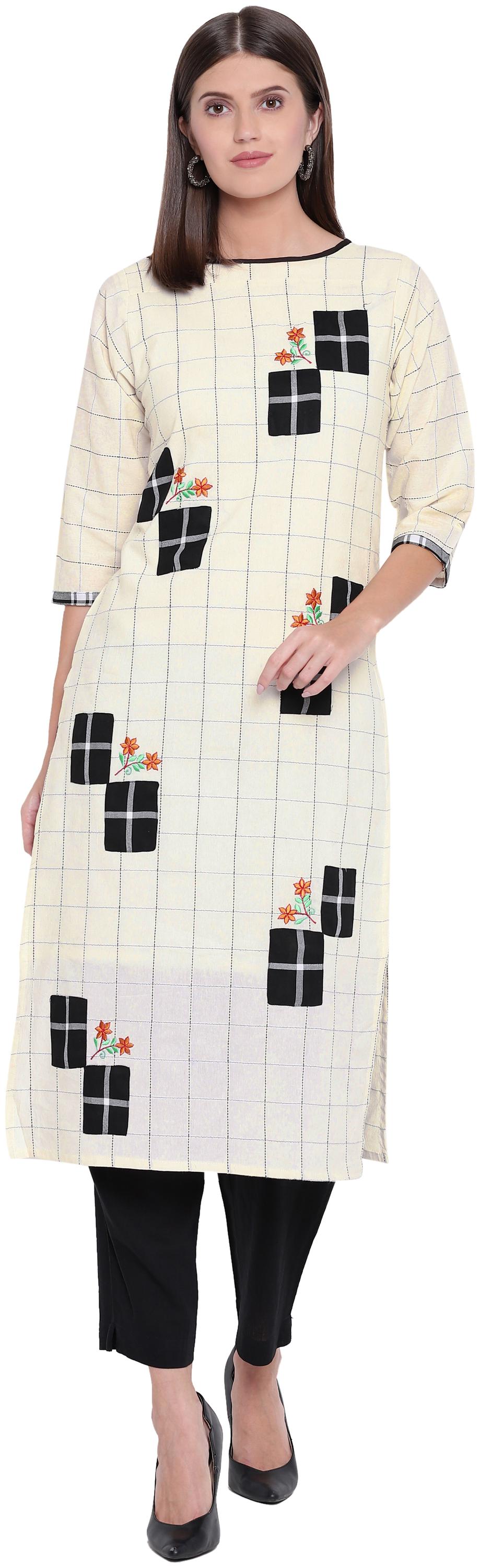 

Kvsfab Women Beige Checkered Straight Kurta