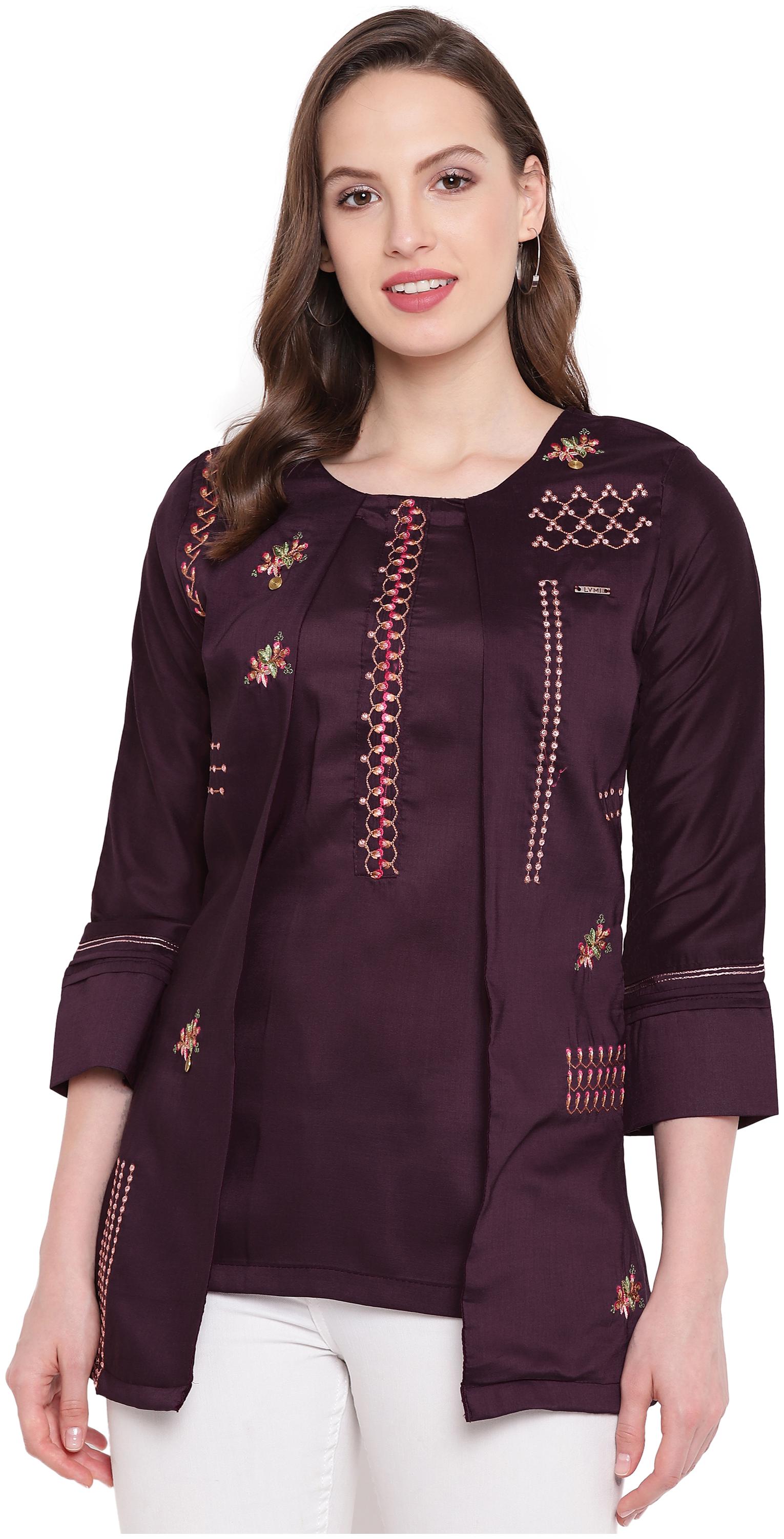

Kvsfab Women Silk Embroidered A Line Kurti Purple
