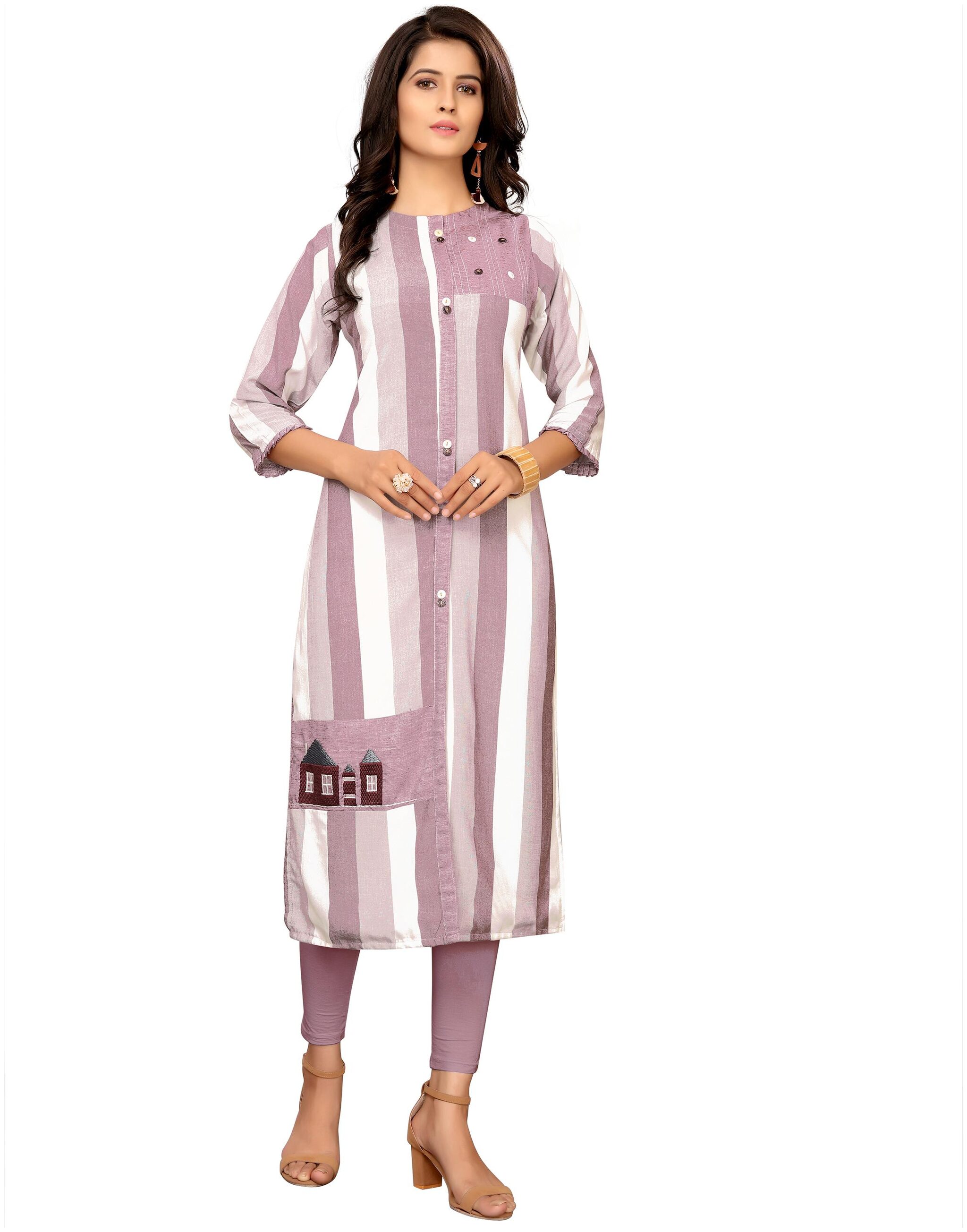

Kvsfab Women Cotton Kurta White Pink
