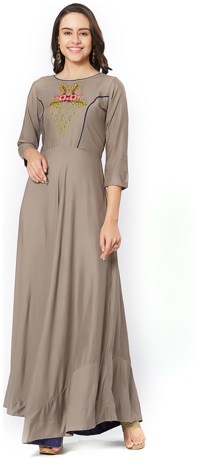 

Kvsfab WomenRayon Embroidered Grey Stiched Gown