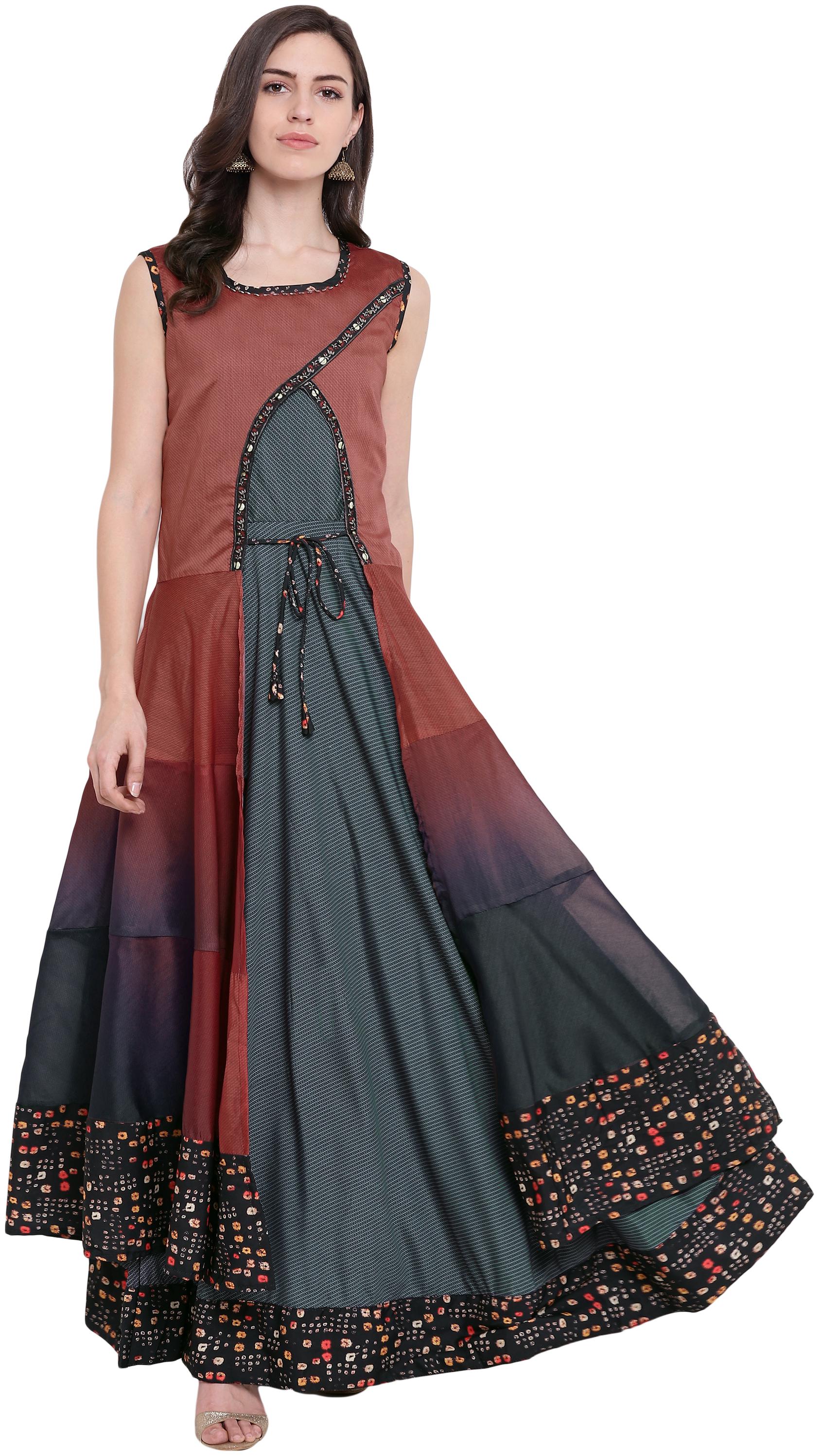 

Kvsfab WomenSilk Printed Multi Stiched Gown