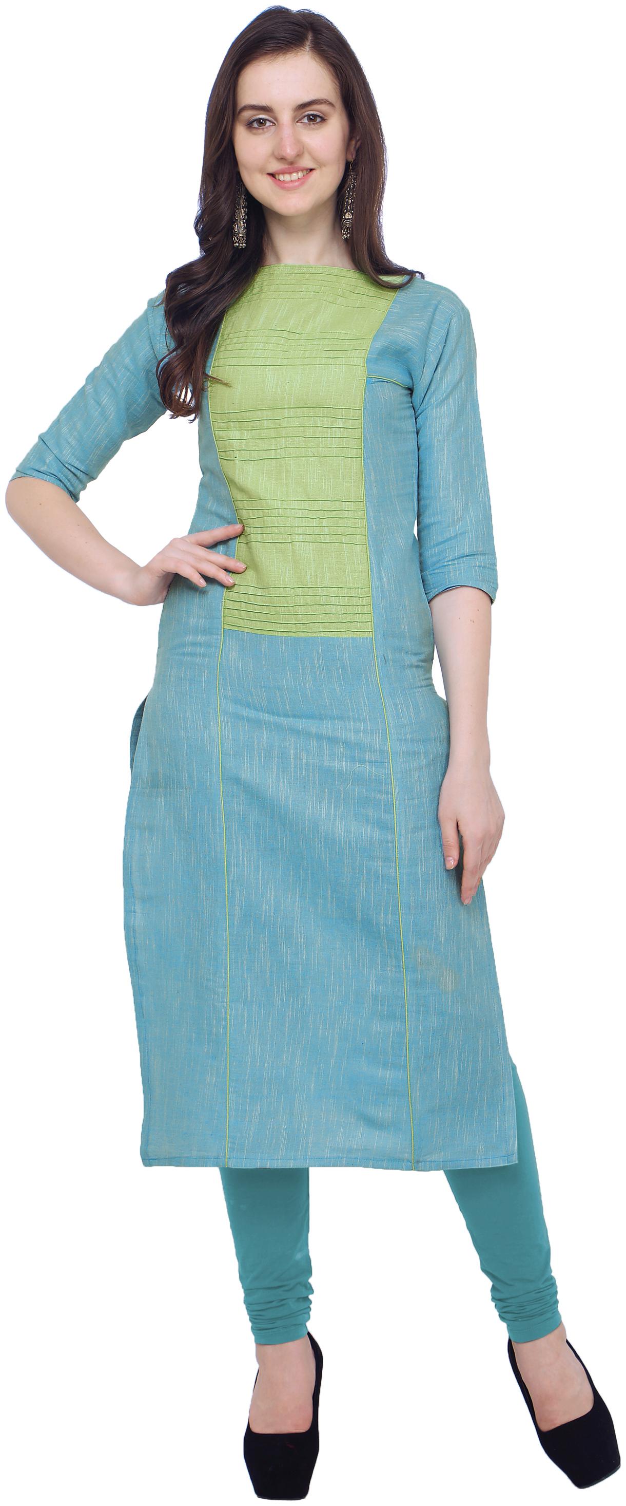 

Kvsfab Women Blue Green Solid Straight Kurta