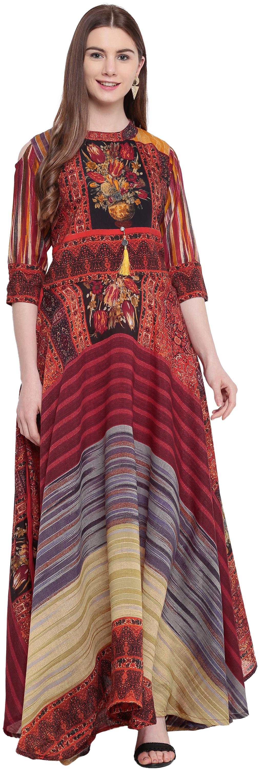 

Kvsfab WomenSilk Printed Multi Stiched Gown