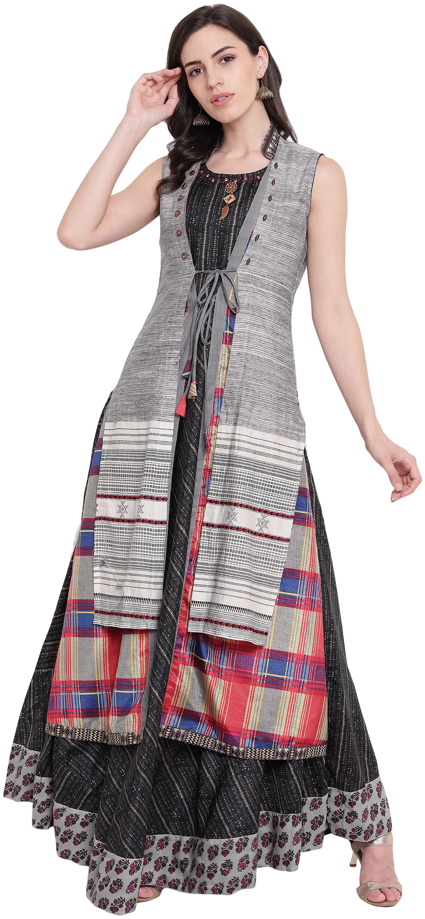 

Kvsfab WomenSilk Printed Multi Stiched Gown