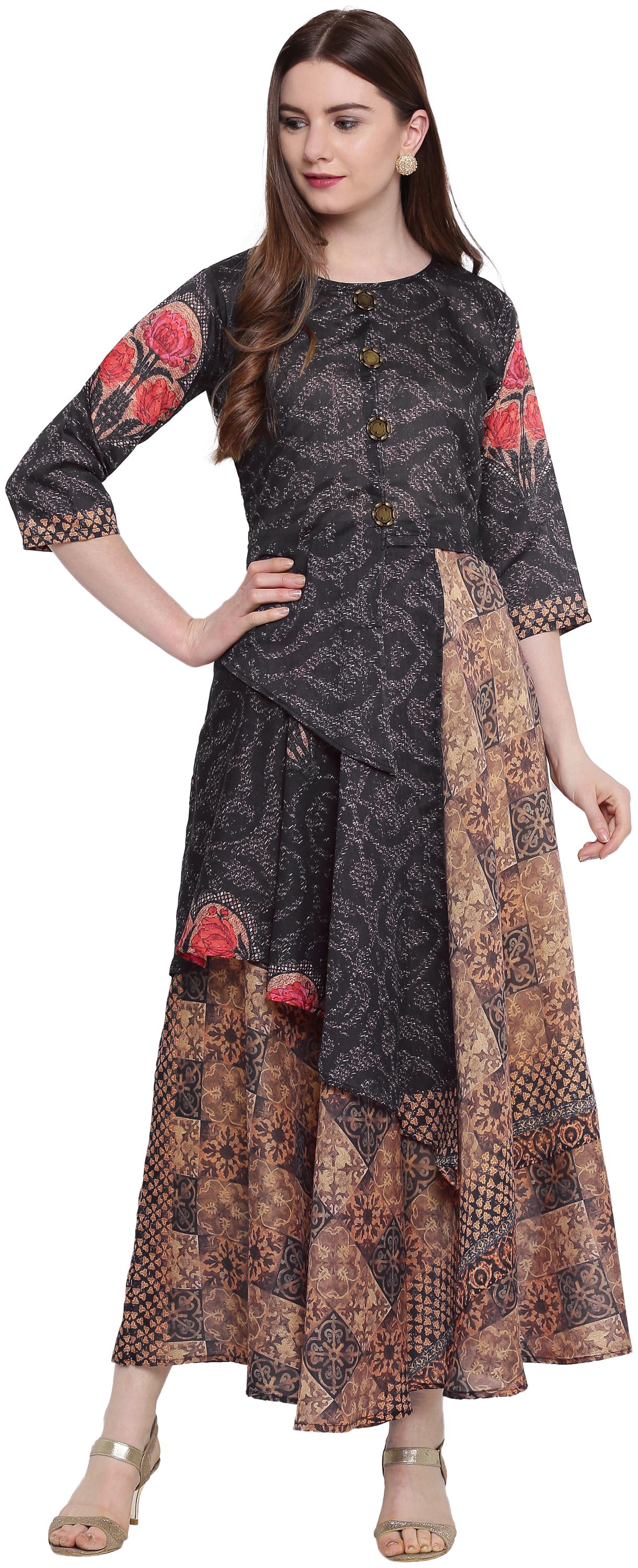 

Kvsfab WomenSilk Printed Multi Stiched Gown