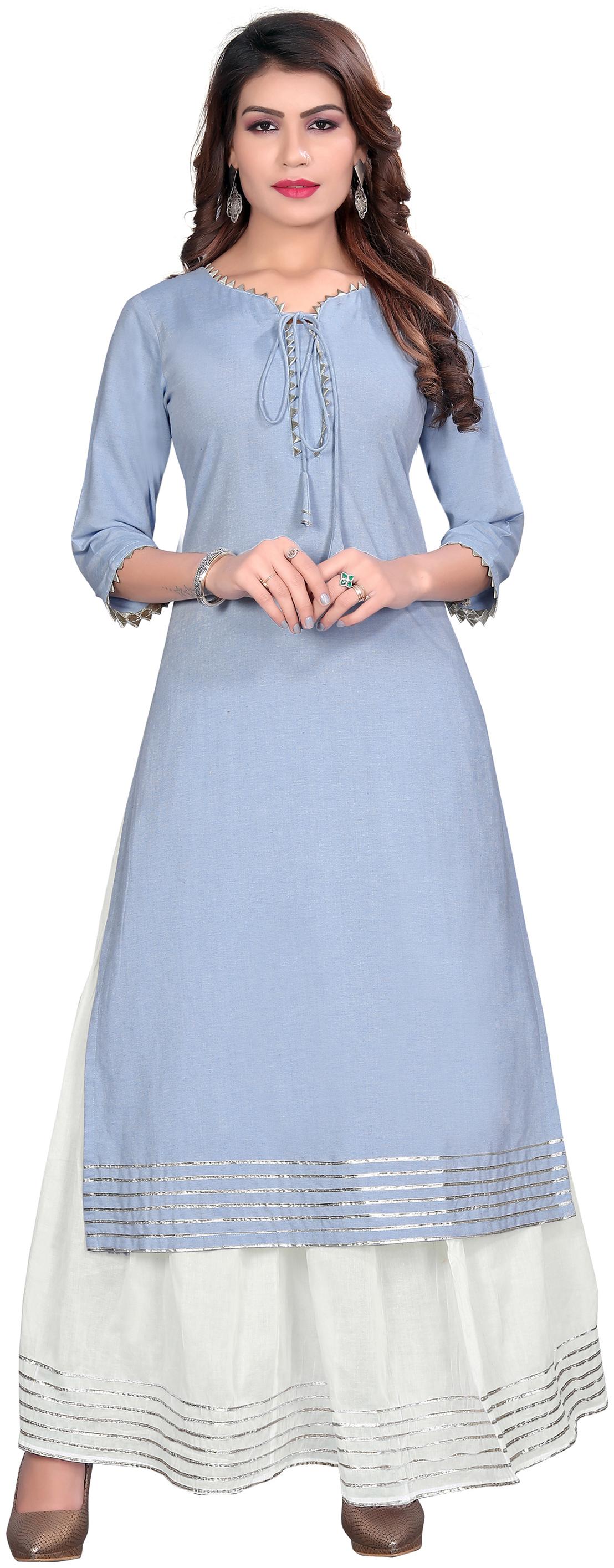 

Kvsfab Women Blue Solid Straight Kurta With Sharara