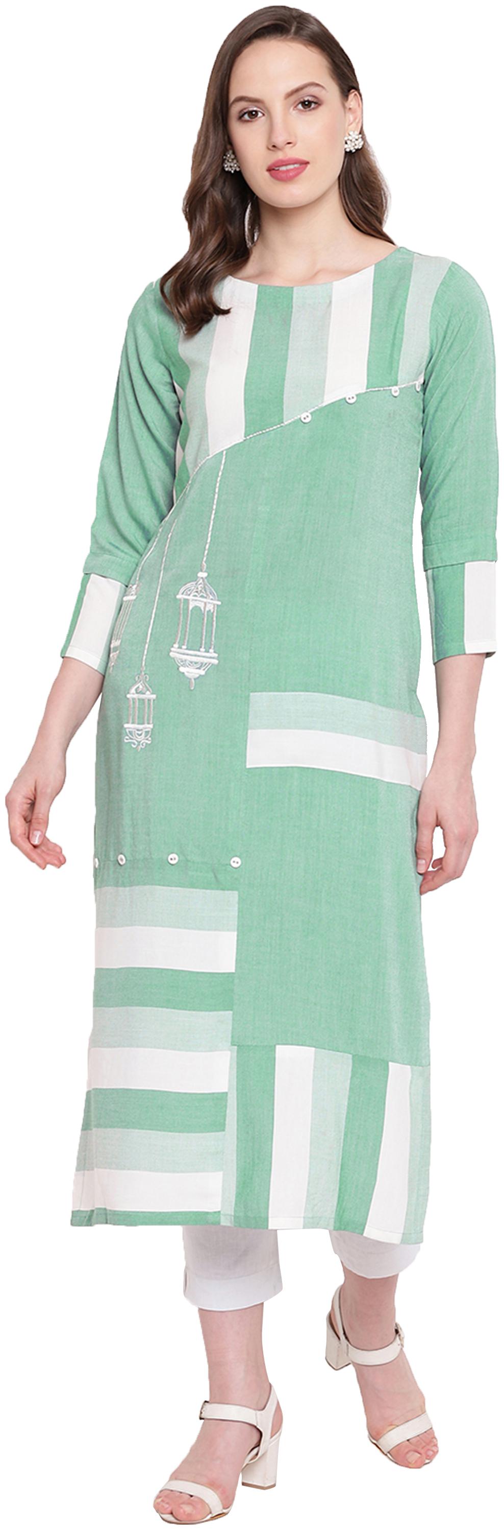 

Kvsfab Women Green Embroidered Straight Kurta