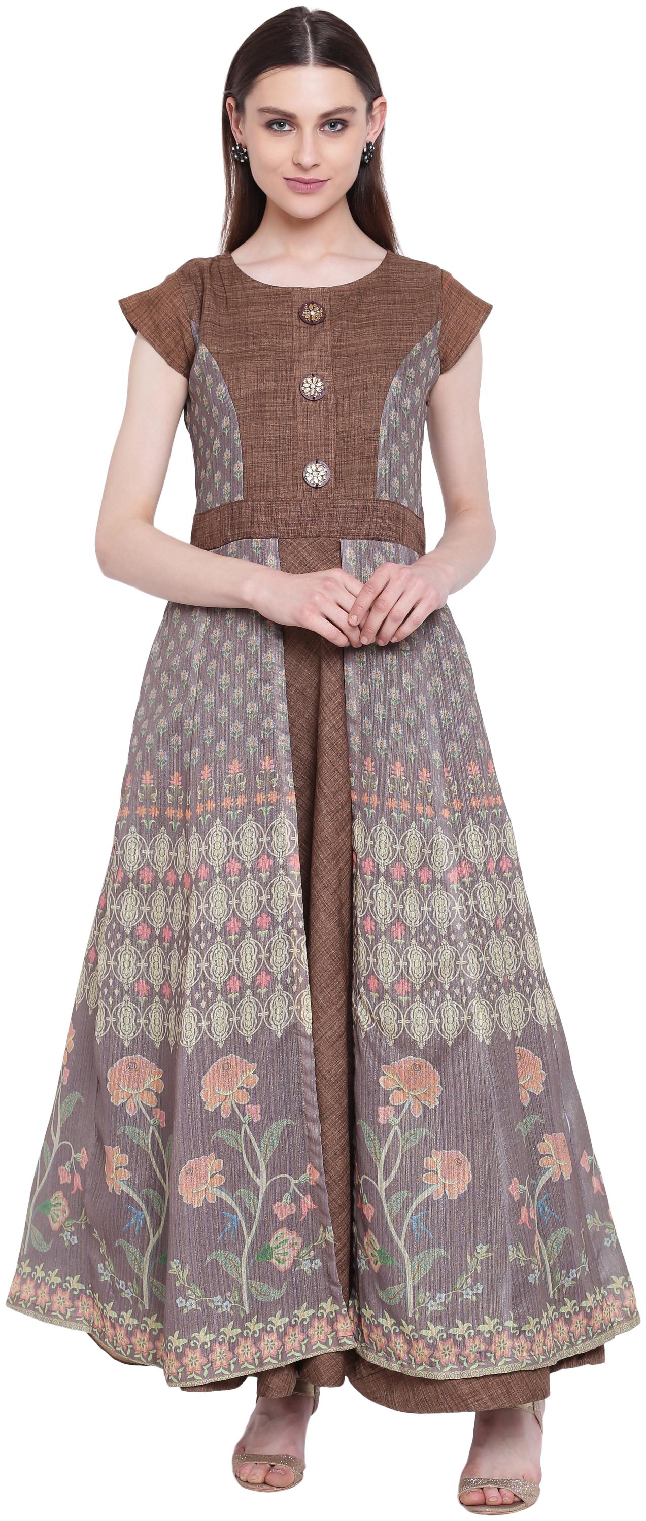 

Kvsfab WomenBlended Floral Brown Grey Stiched Gown