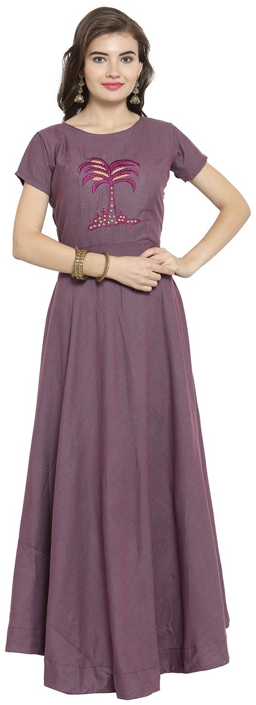 

Kvsfab WomenRayon Embroidered Pink Stiched Gown