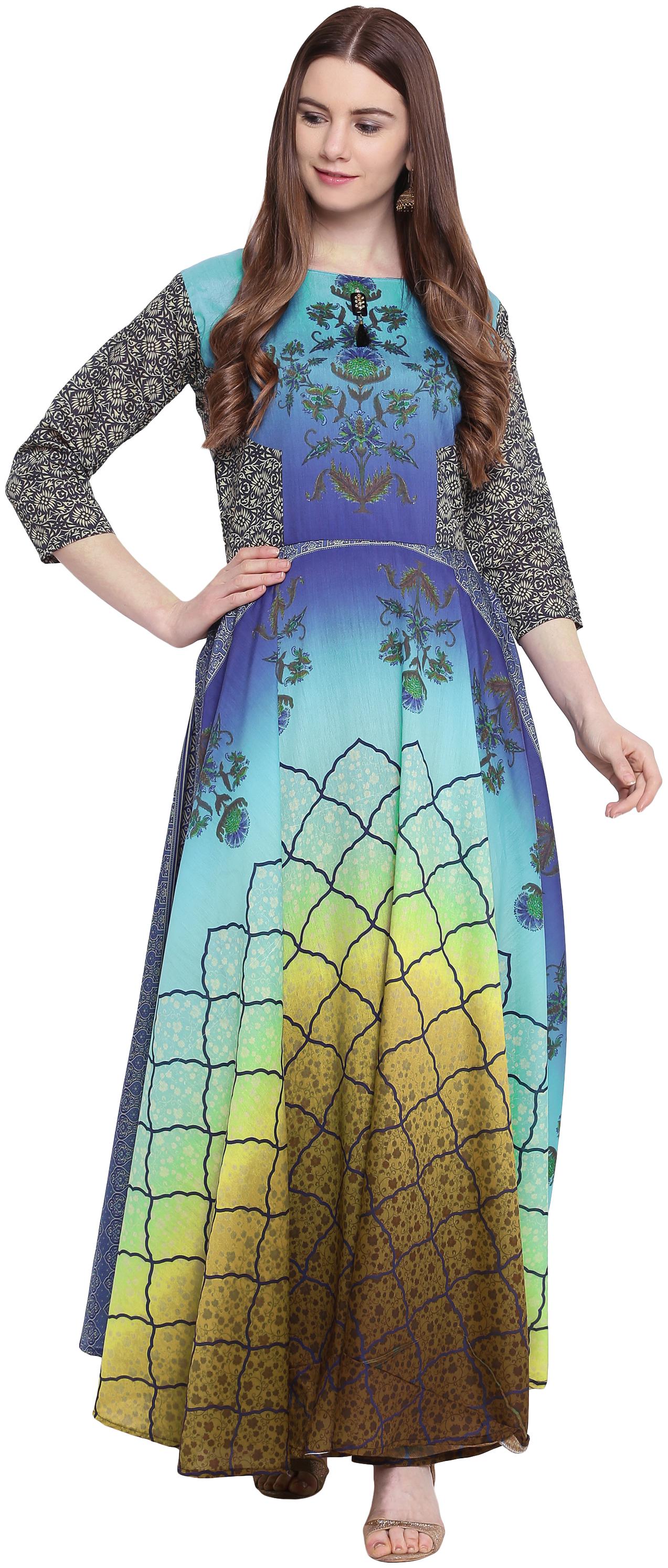 

Kvsfab WomenSilk Printed Multi Stiched Gown