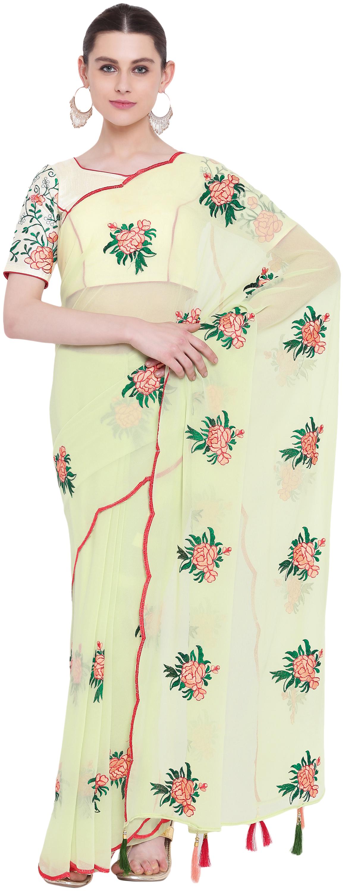 

Kvsfab Yellow Embroidered Universal Regular Saree With Blouse With blouse