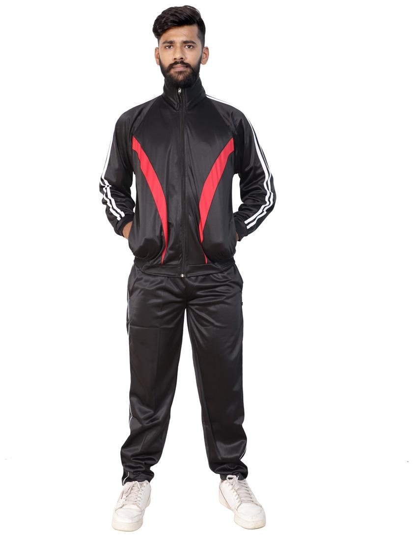 

LS SPORTS Men Black Solid Regular Fit Track Suit
