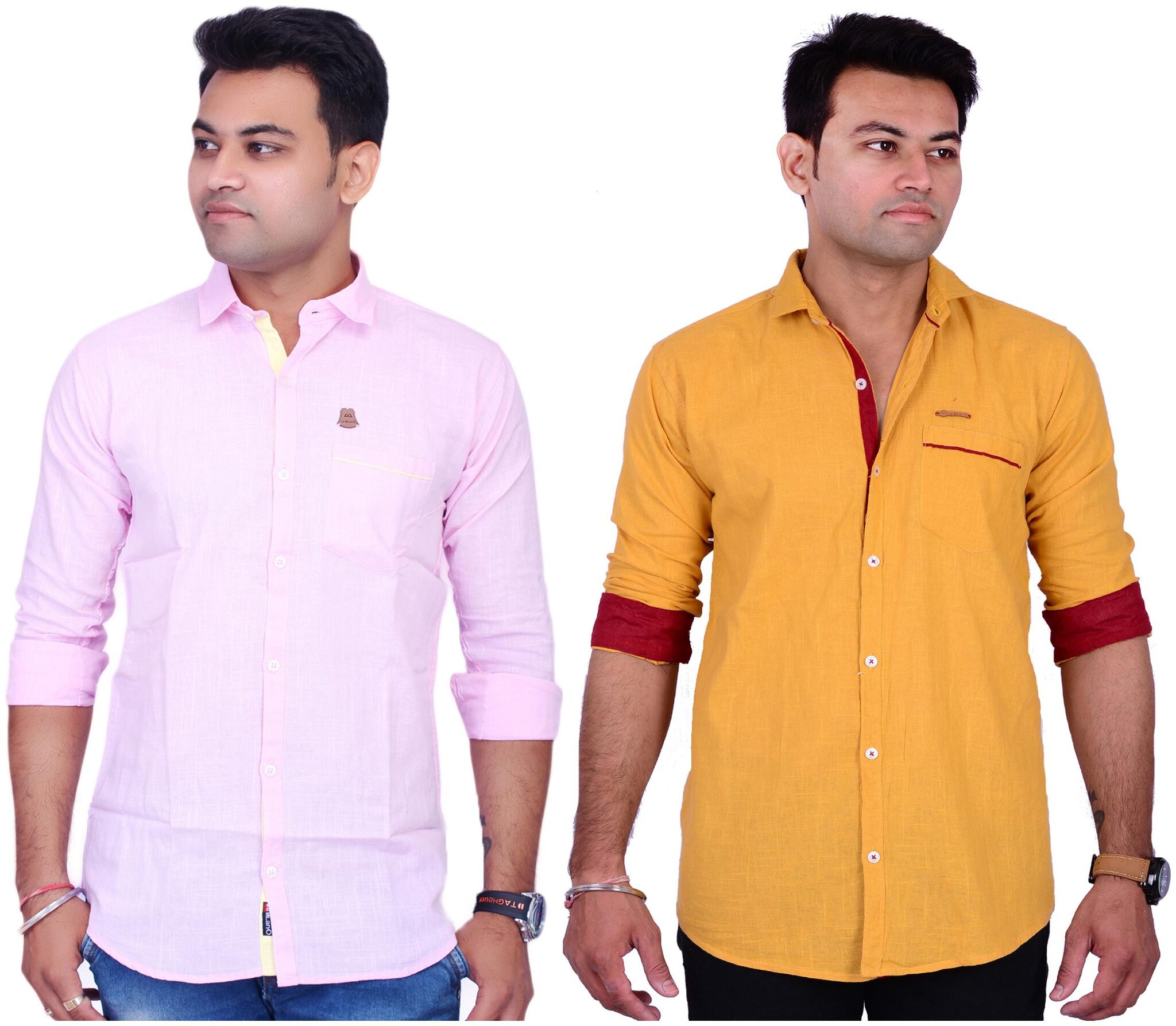

La Milano Men Yellow Pink Solid Slim Fit Casual Shirt