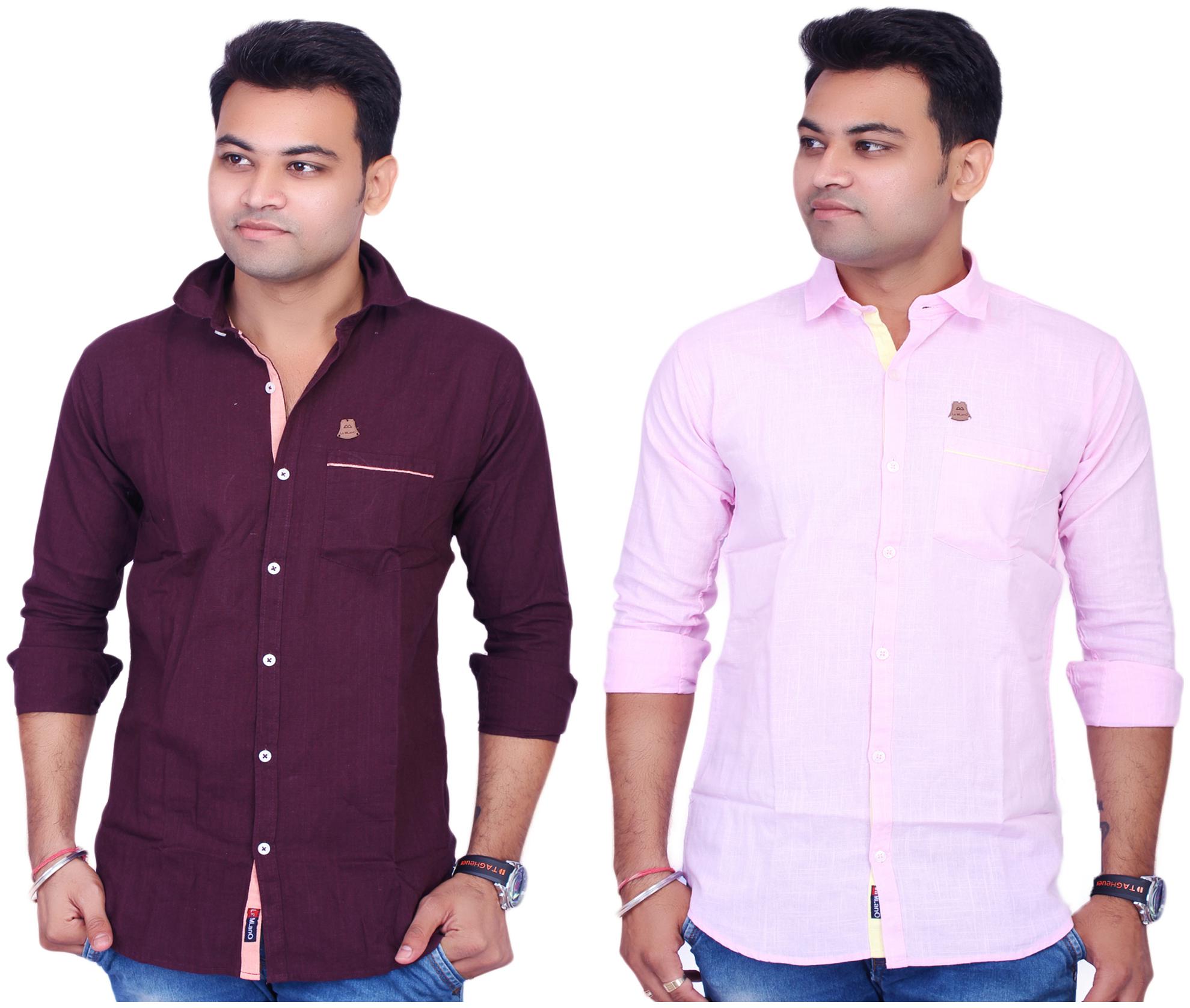 

La Milano Men Pink Purple Solid Slim Fit Casual Shirt