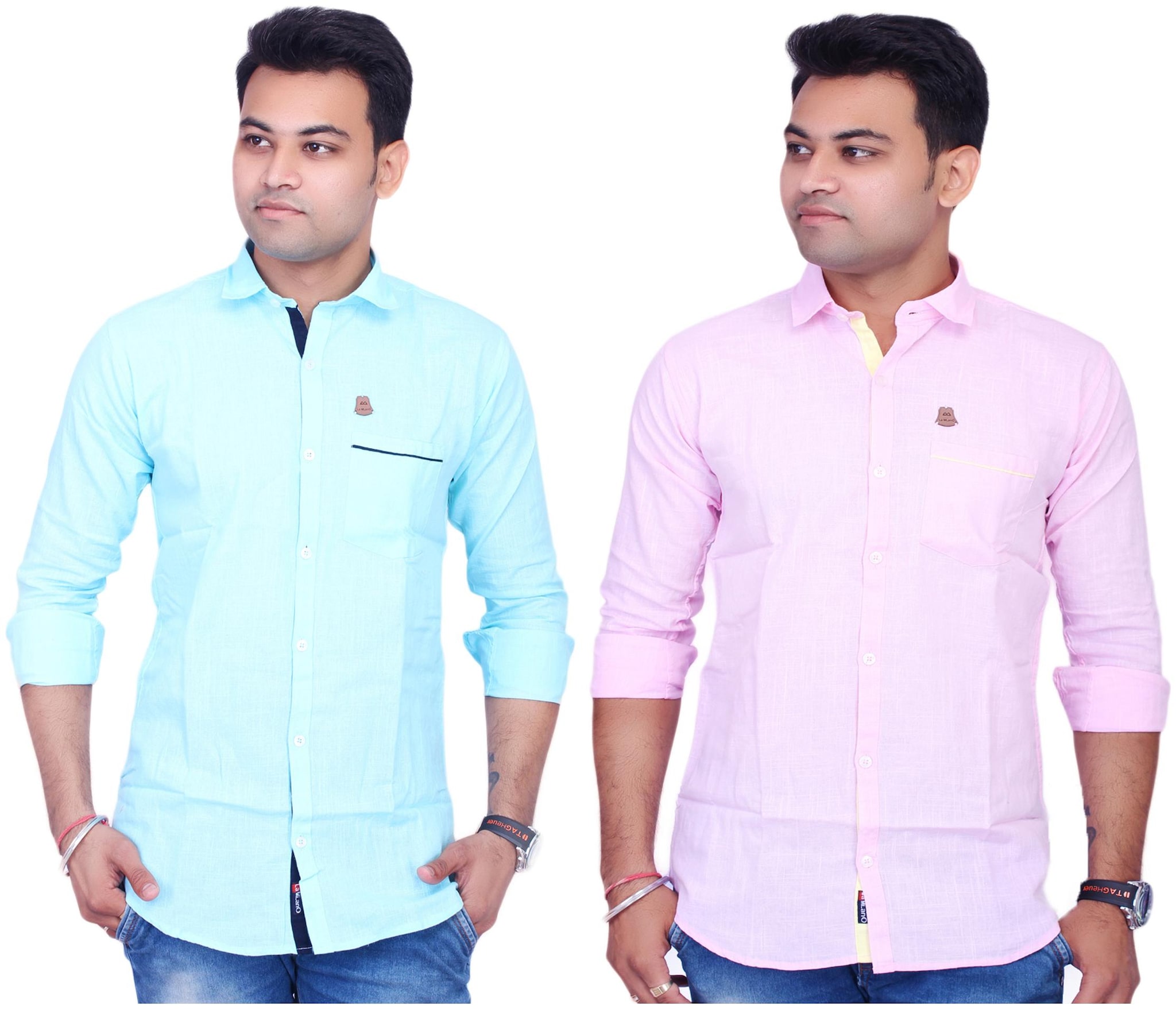 

La Milano Men Pink Blue Solid Slim Fit Casual Shirt