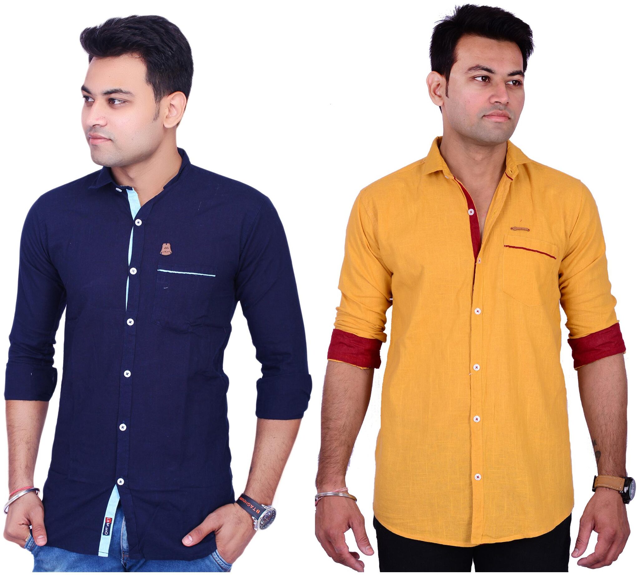 

La Milano Men Yellow Blue Solid Slim Fit Casual Shirt