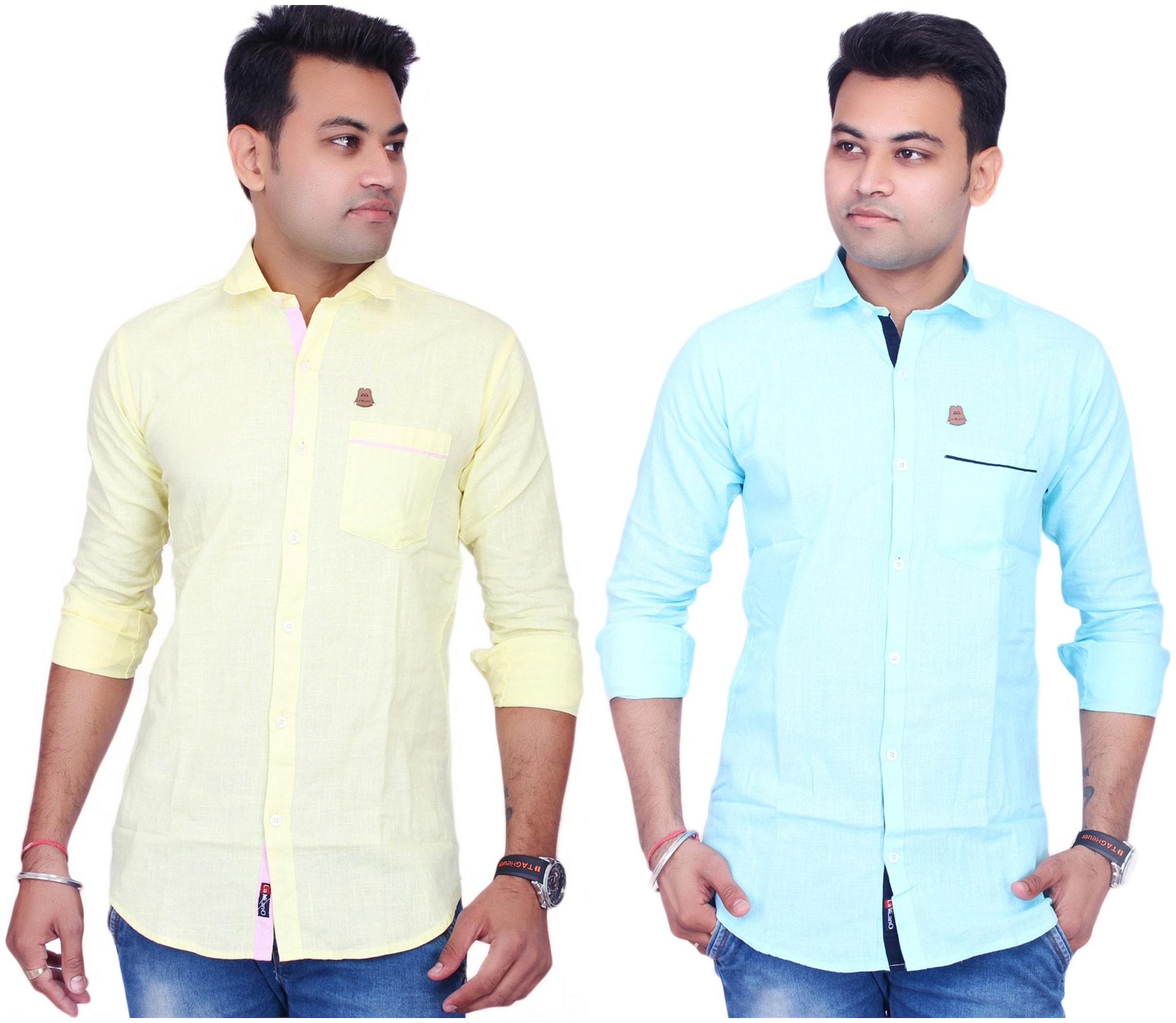 

La Milano Men Blue Yellow Solid Slim Fit Casual Shirt