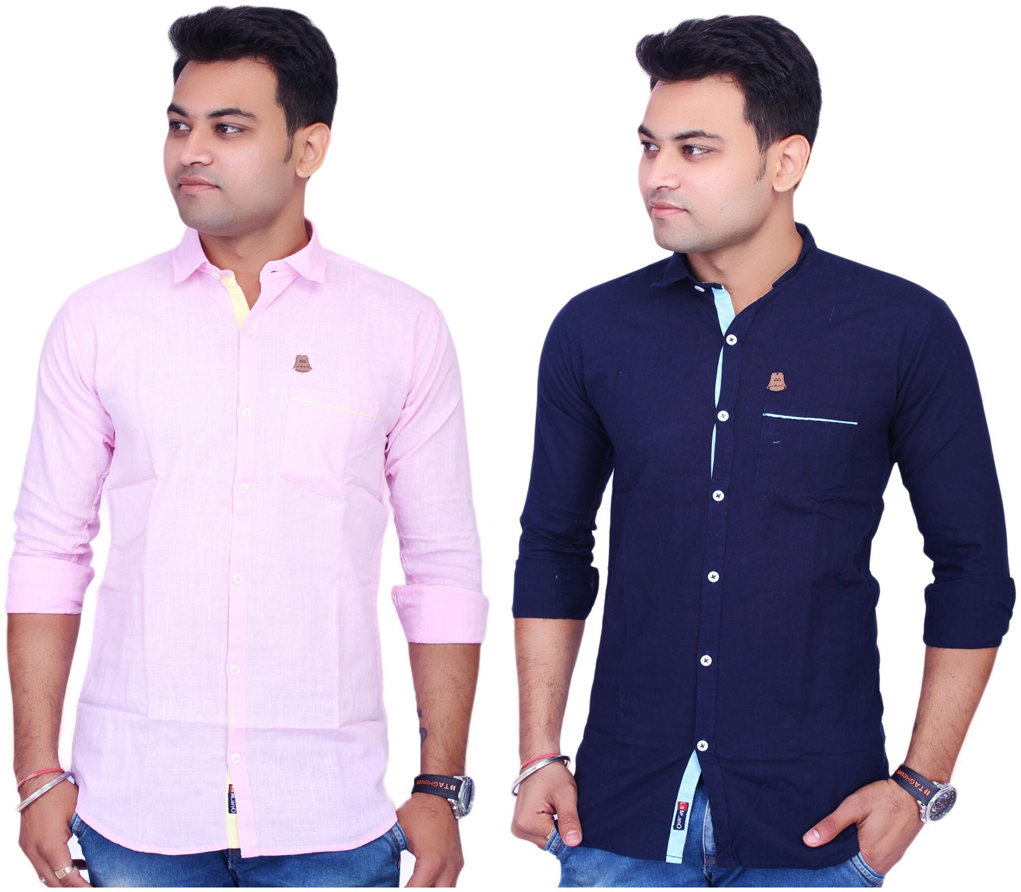 

La Milano Men Blue Pink Solid Slim Fit Casual Shirt