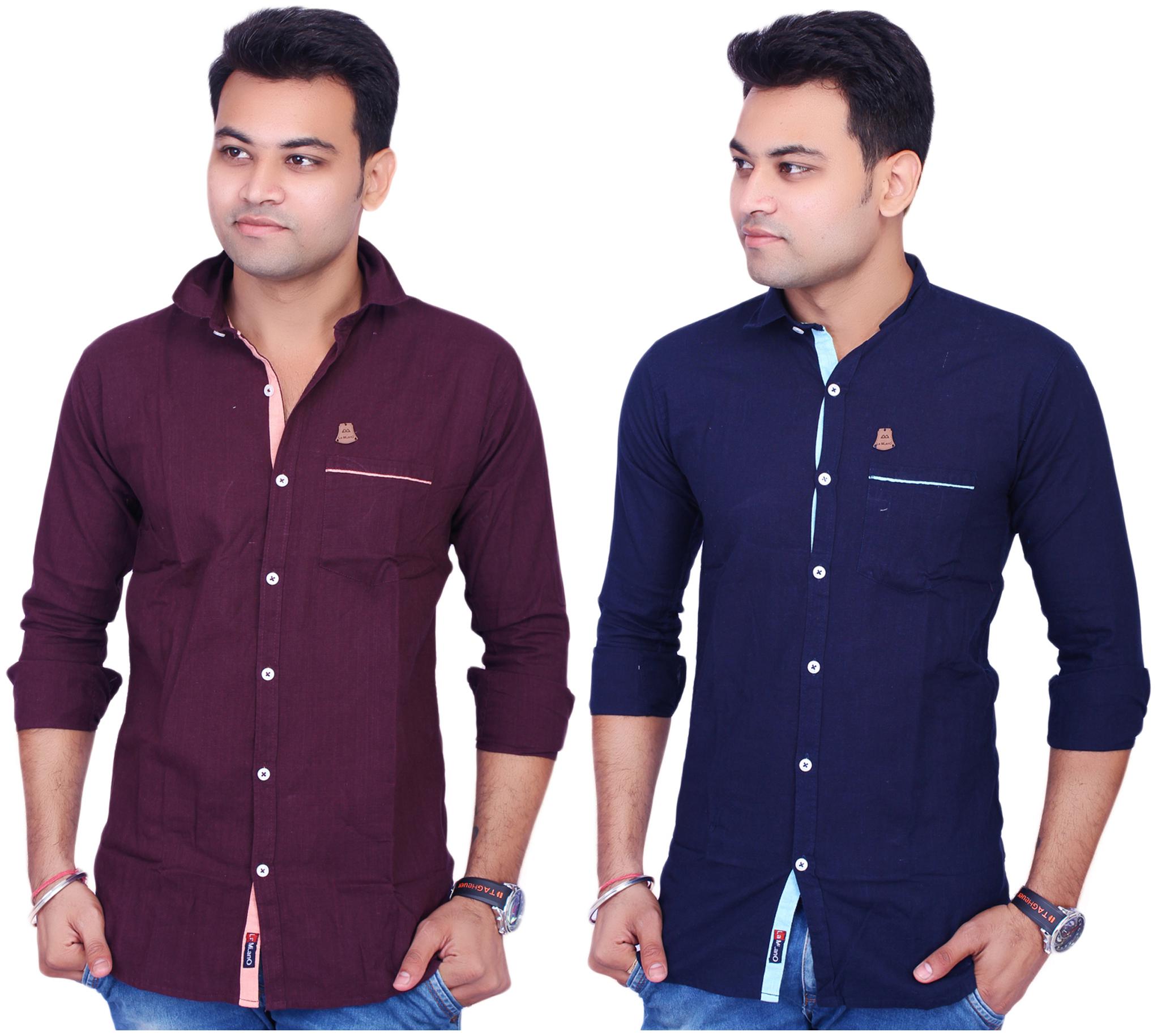 

La Milano Men Blue Purple Solid Slim Fit Casual Shirt