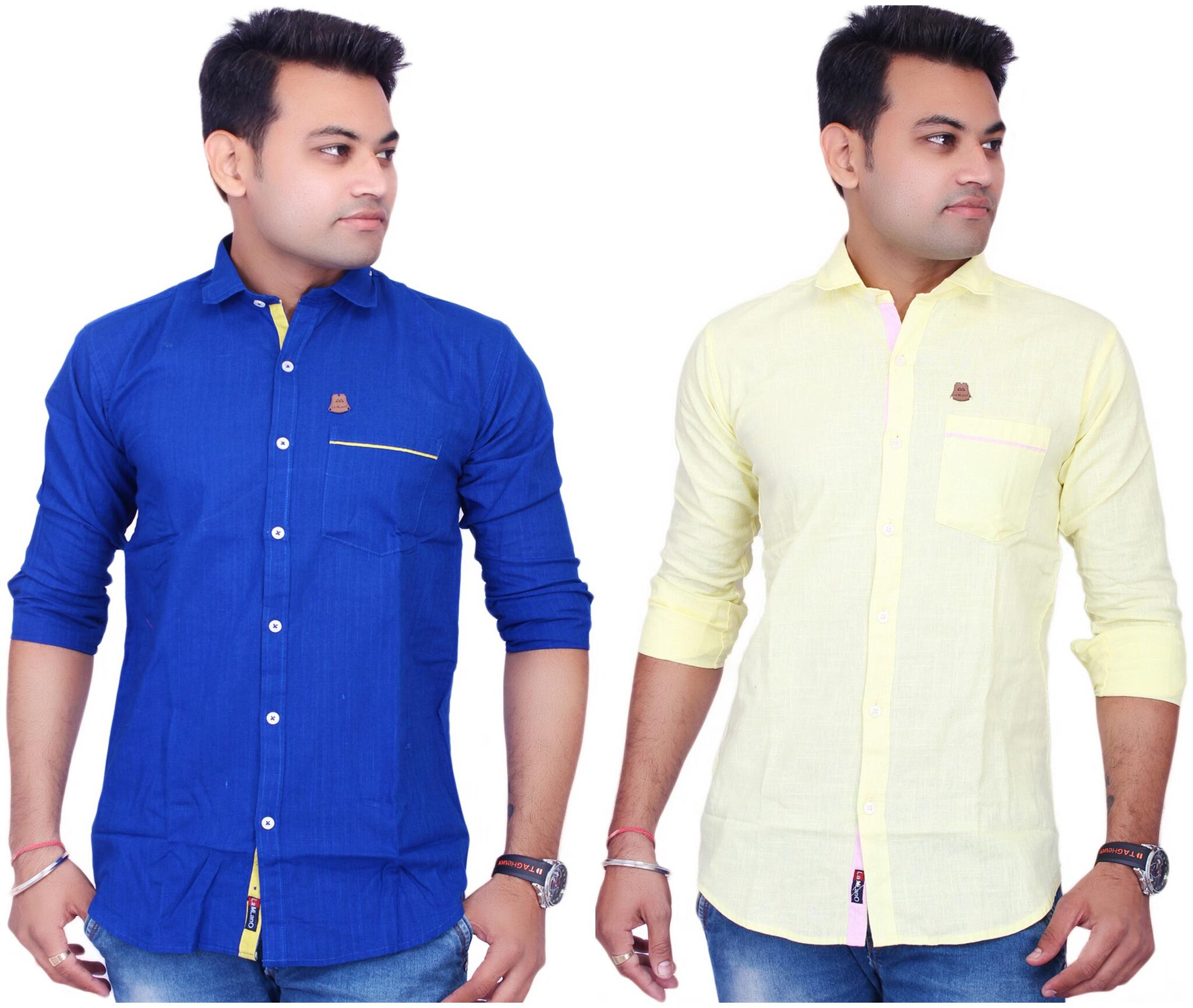 

La Milano Men Blue Yellow Solid Slim Fit Casual Shirt