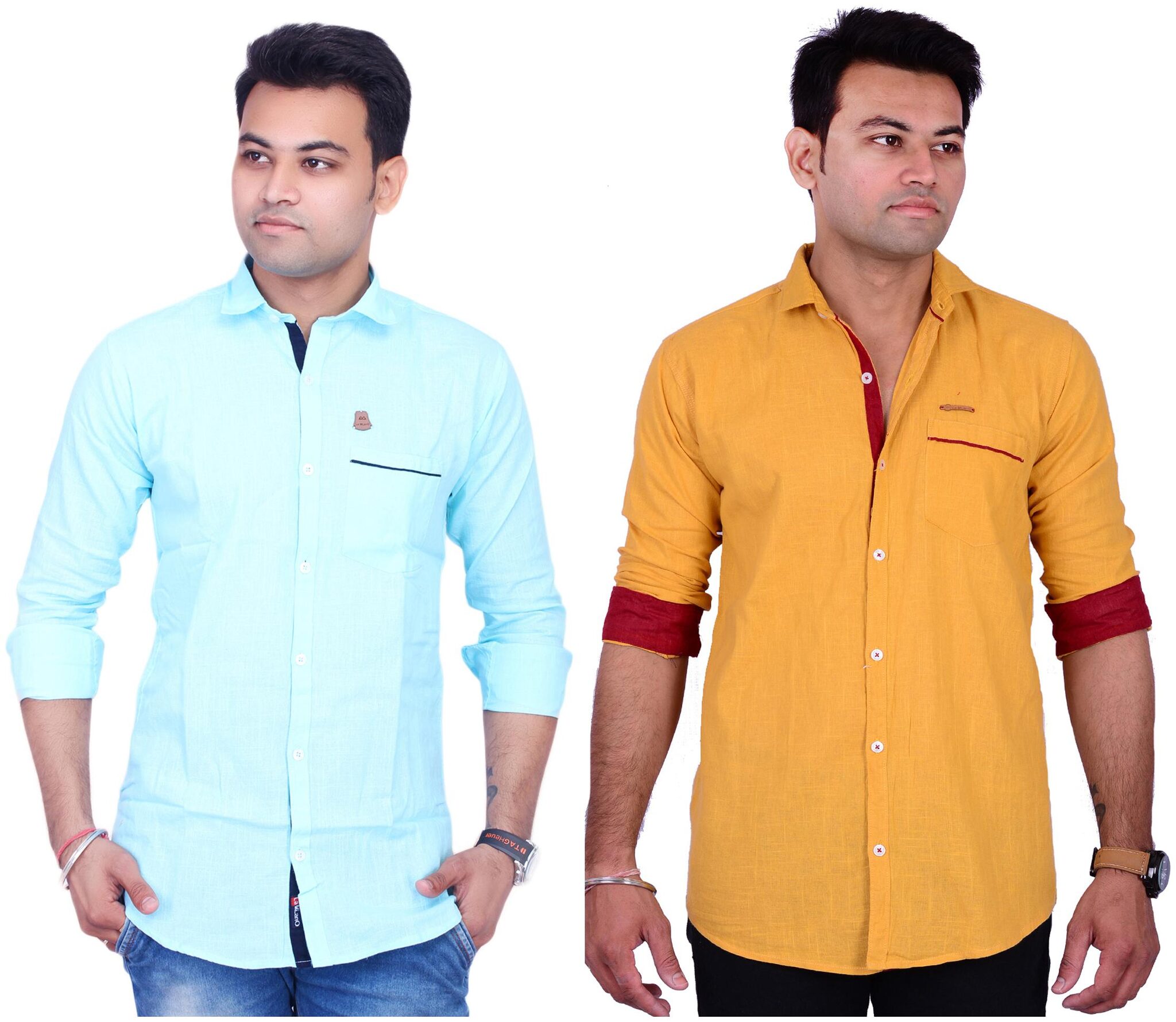 

La Milano Men Yellow Blue Solid Slim Fit Casual Shirt