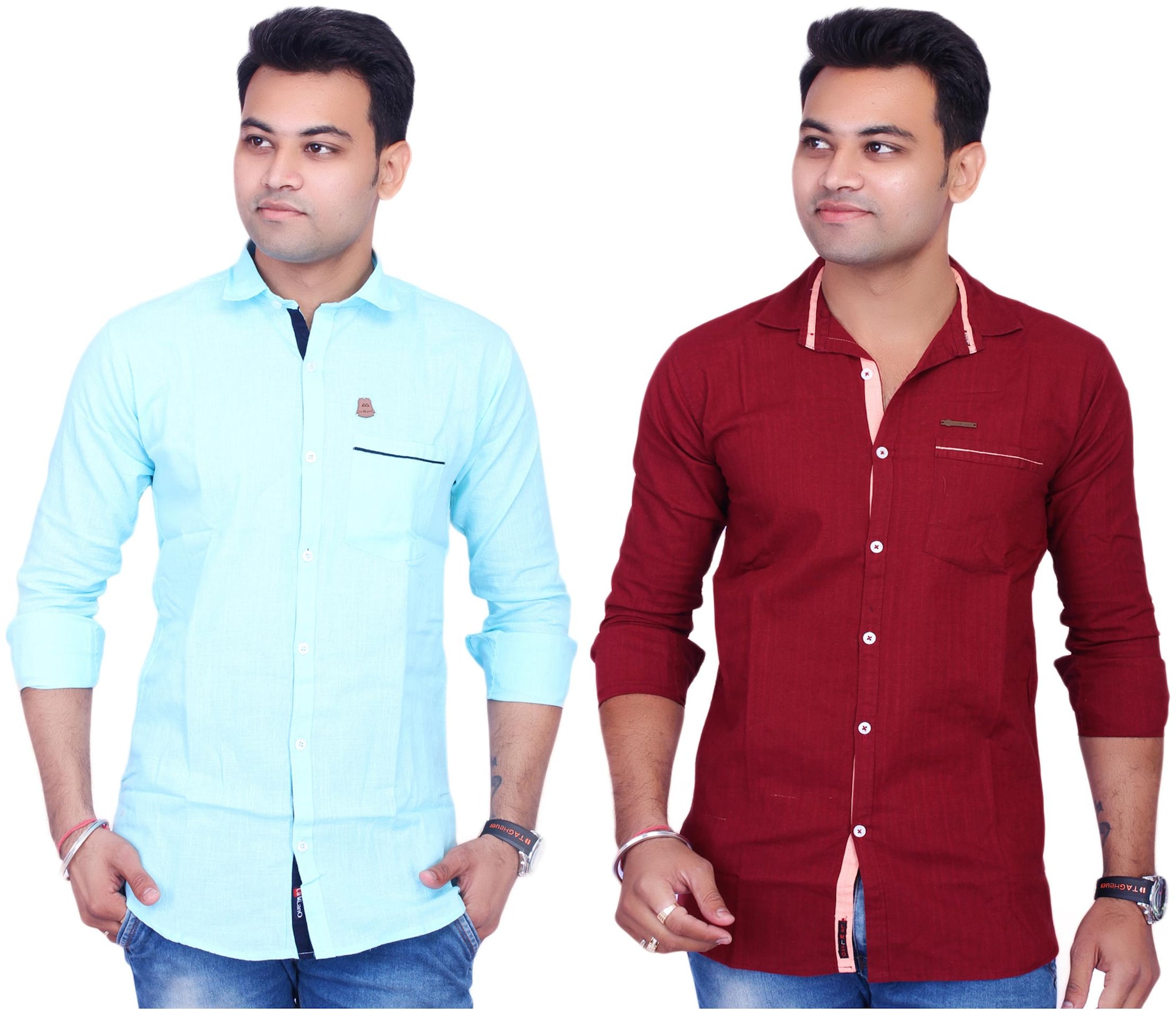

La Milano Men Maroon Blue Solid Slim Fit Casual Shirt