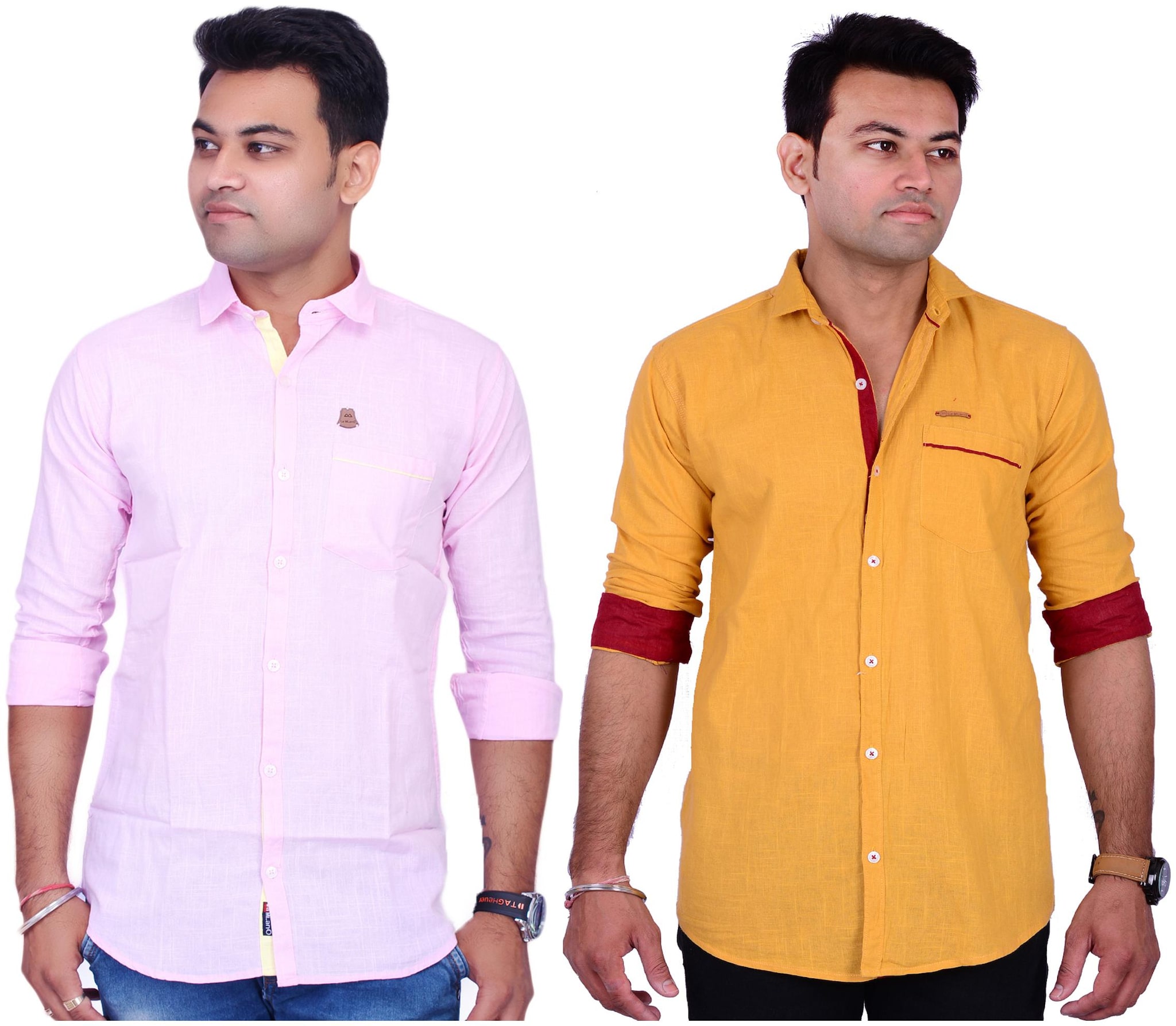 

La Milano Men Yellow Pink Solid Slim Fit Casual Shirt