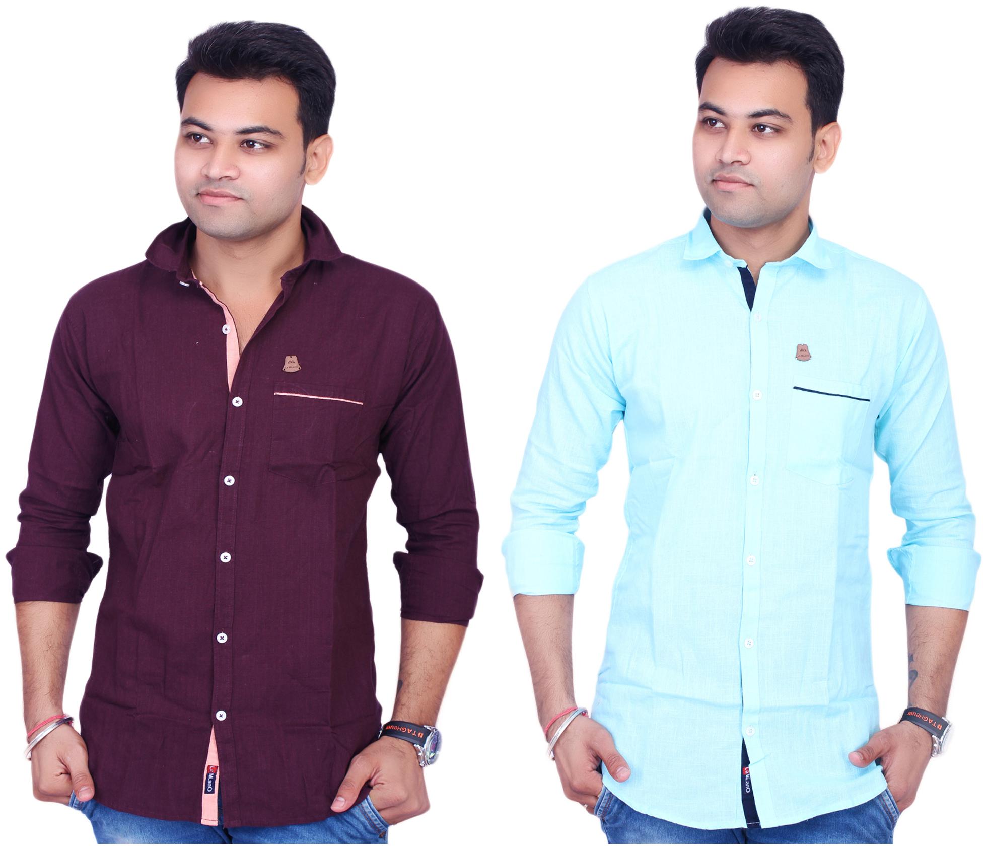 

La Milano Men Blue Purple Solid Slim Fit Casual Shirt
