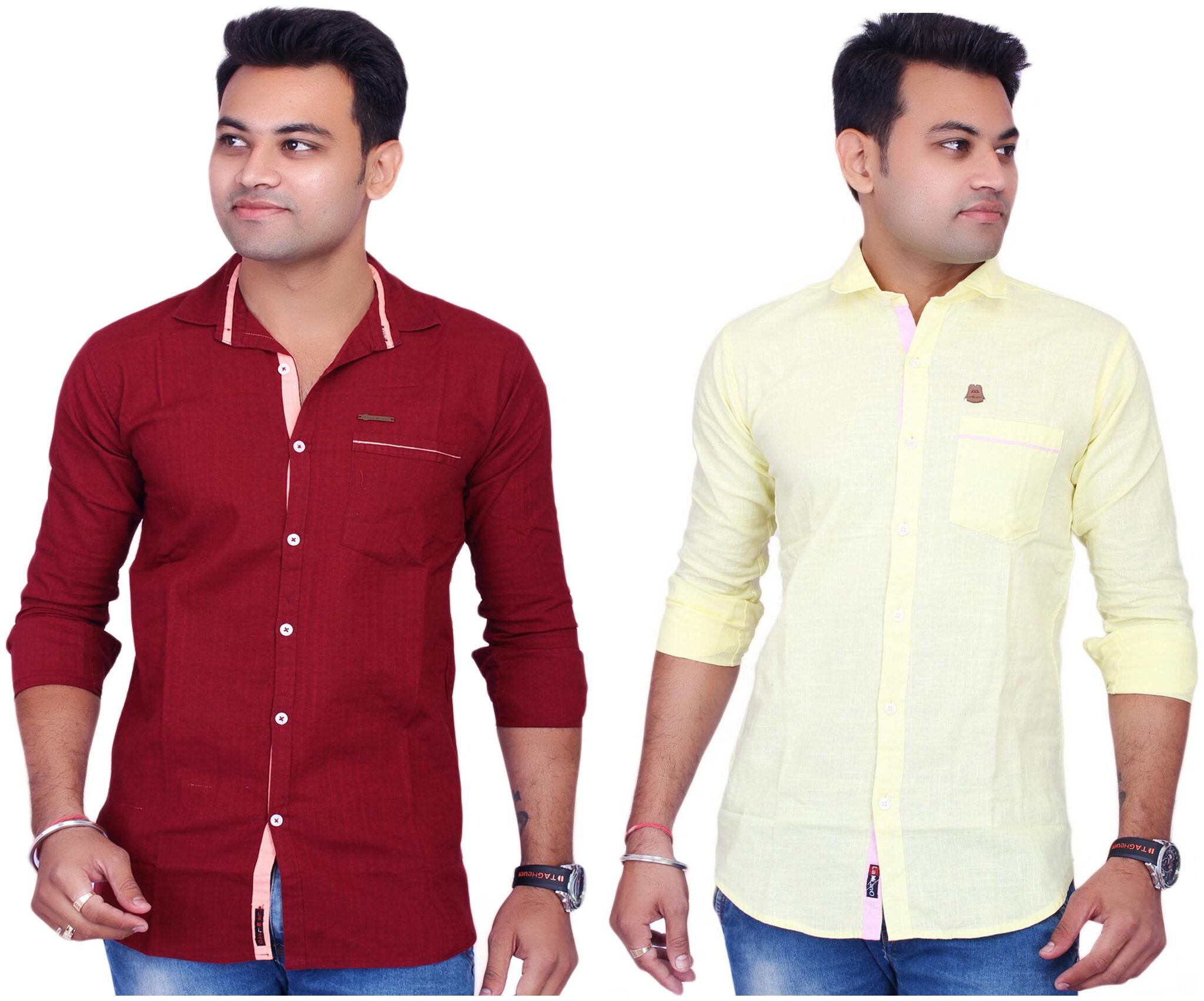 

La Milano Men Yellow Maroon Solid Slim Fit Casual Shirt