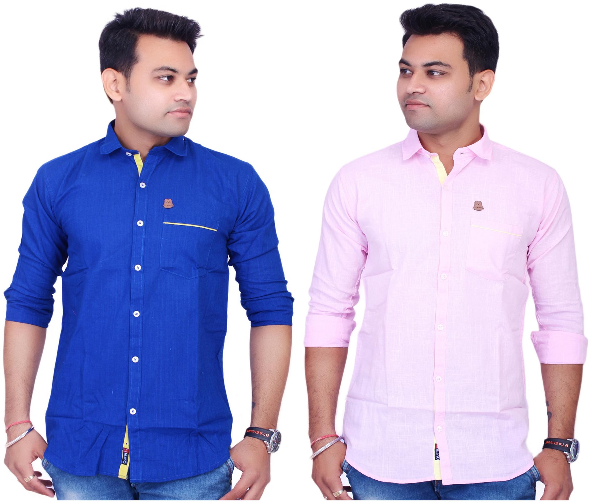 

La Milano Men Pink Blue Solid Slim Fit Casual Shirt