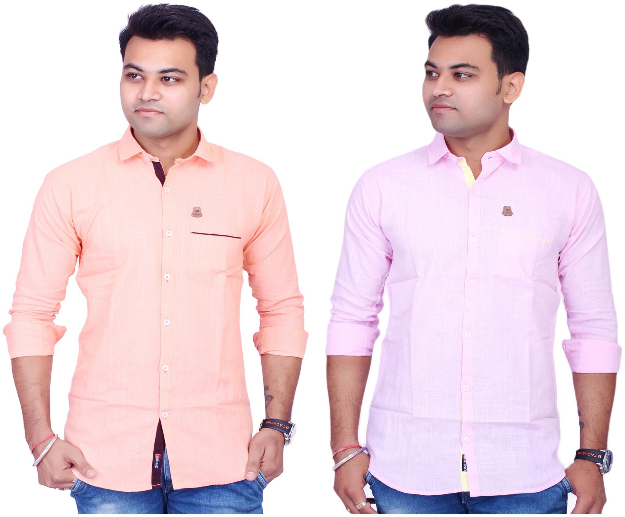 

La Milano Men Pink Orange Solid Slim Fit Casual Shirt