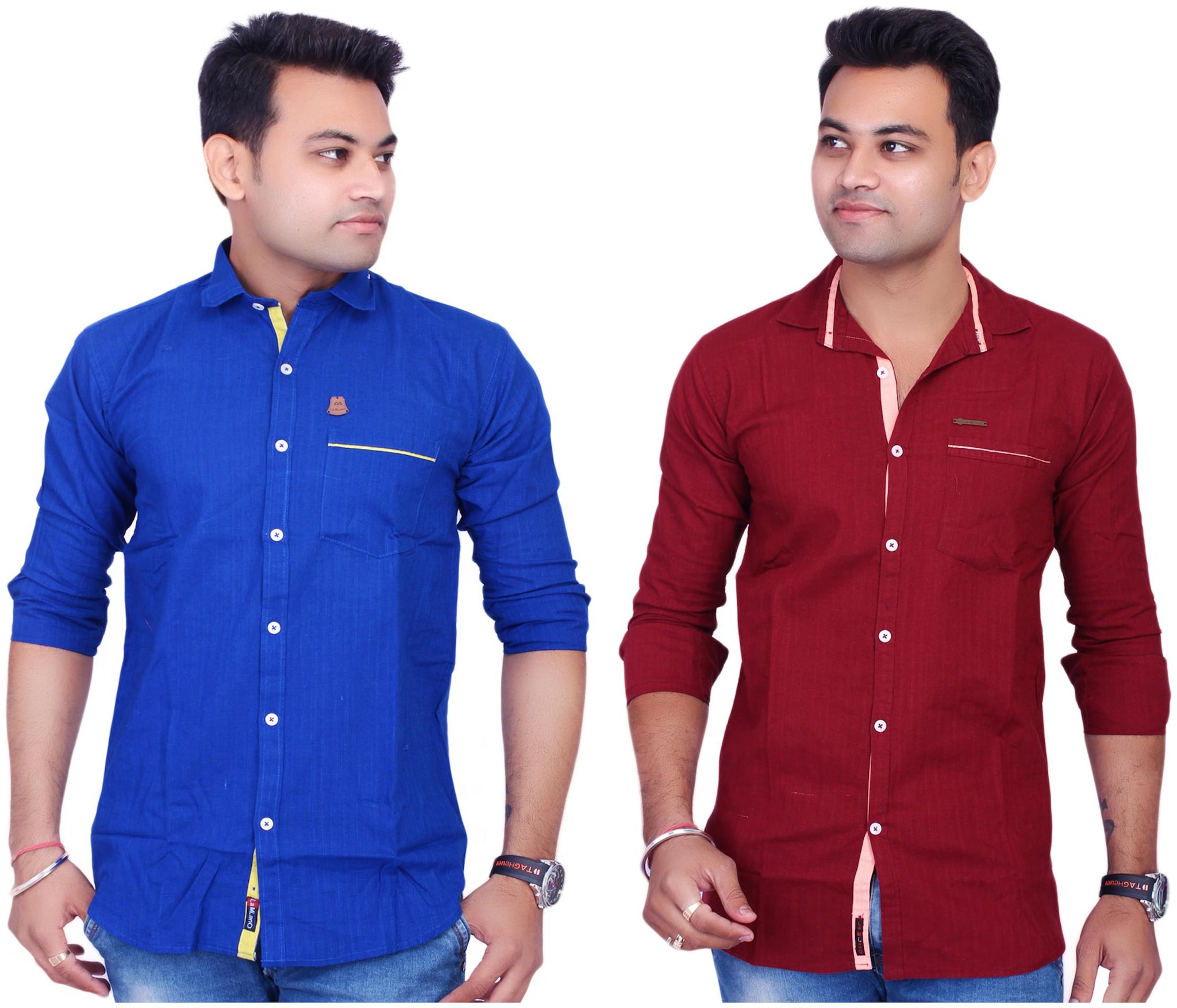 

La Milano Men Maroon Blue Solid Slim Fit Casual Shirt